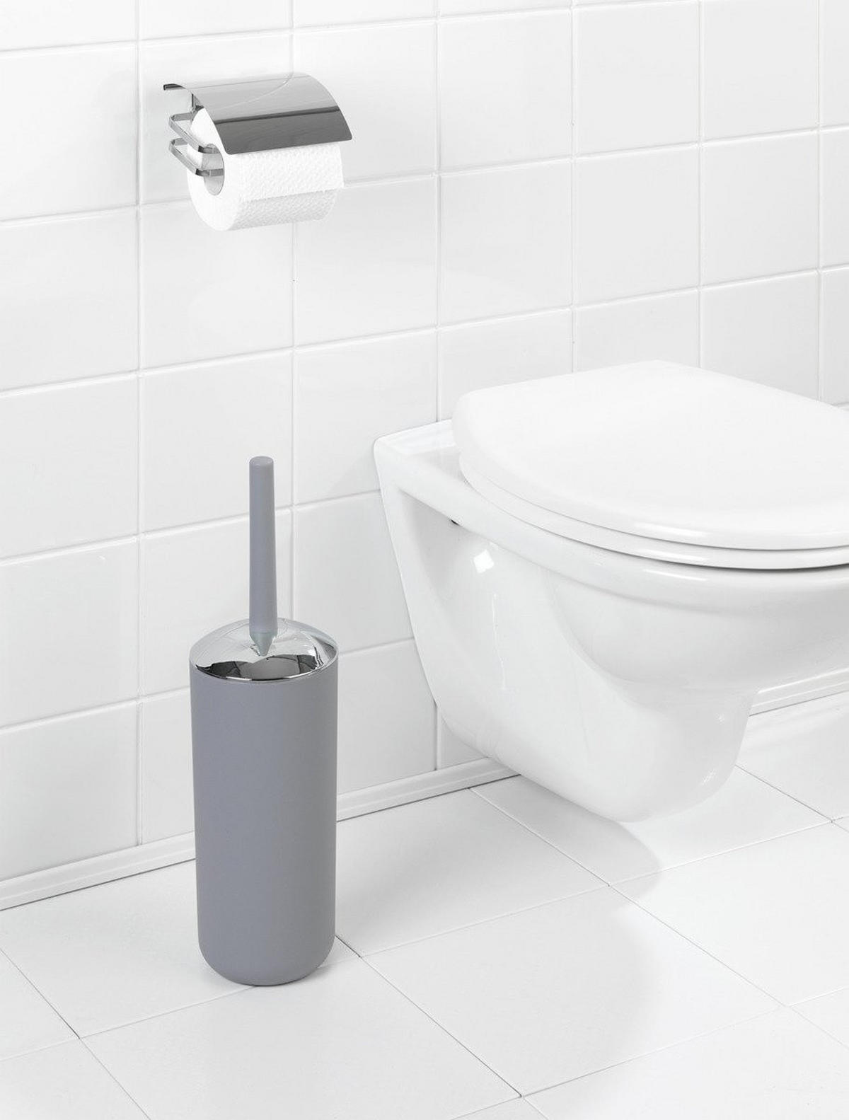 BÜRSTENBEHÄLTER grau + WC-Bürste Brasil 10/10/37 cm - Grau, Kunststoff (10/37/10cm) - Wenko