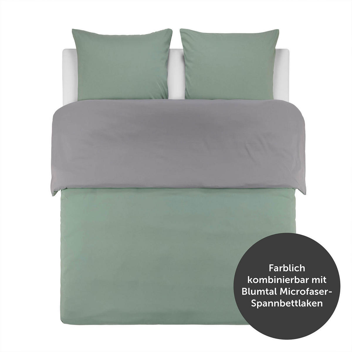 WENDEBETTWÄSCHE Ebba 200/200 cm 2 mal 80/80 cm, Grün und Grau - Grau/Grün, Textil (200/200cm) - Blumtal