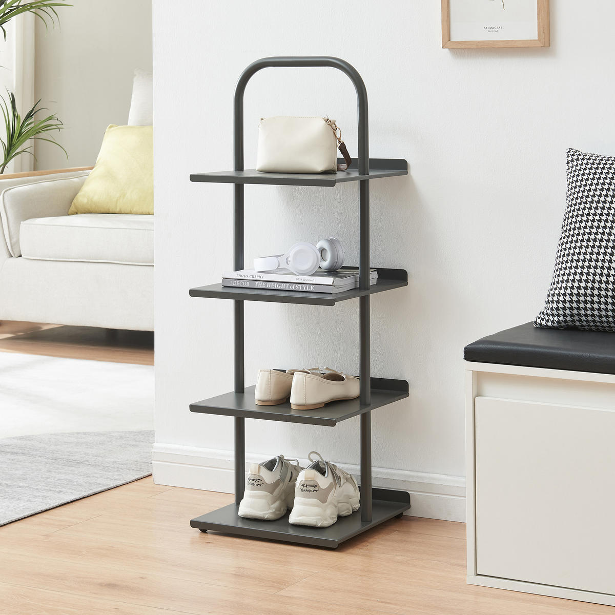 OBUVNÍK Poytya - antracitová, kov (34/96/32cm) - [en.casa]