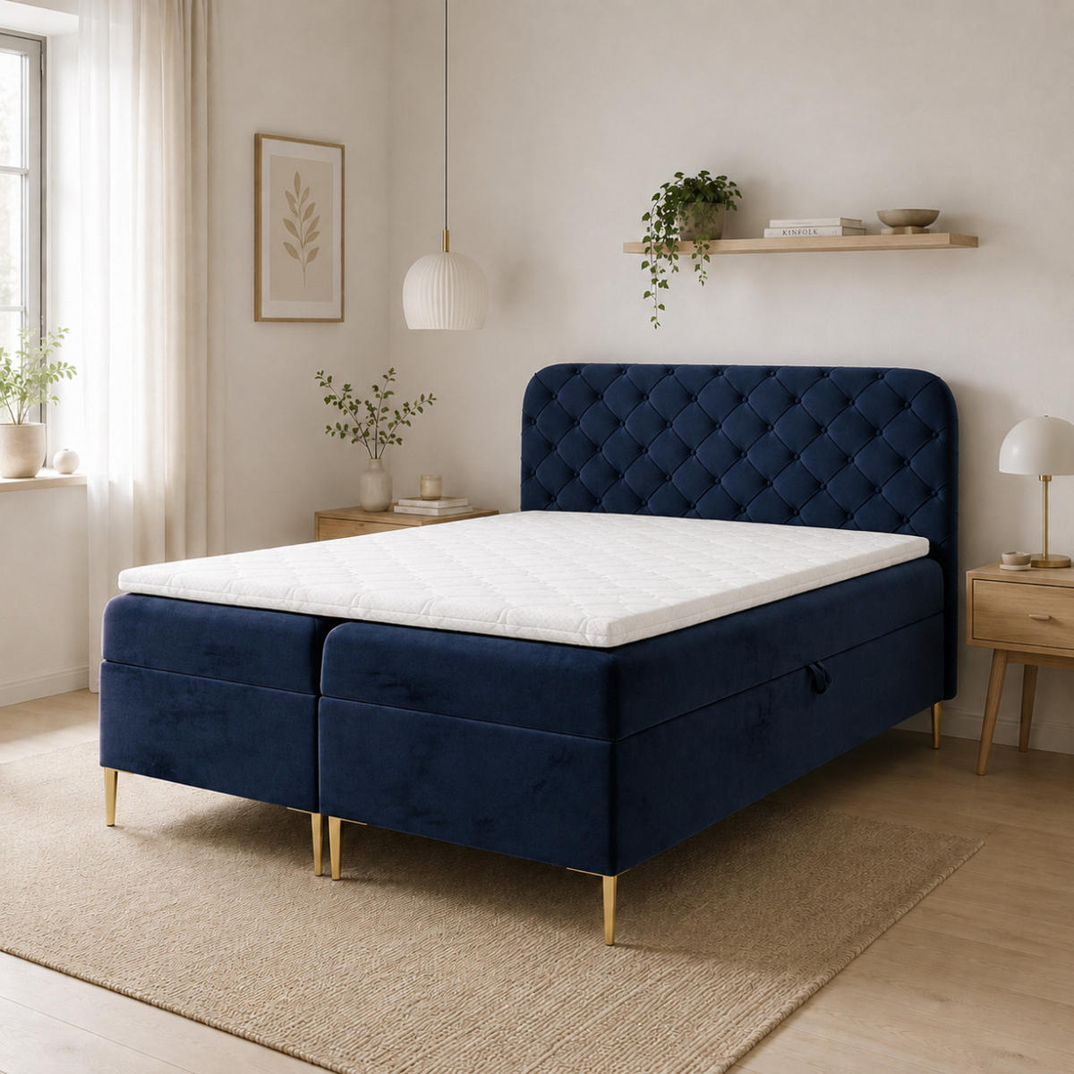 BOXSPRINGBETT mit zwei Bettkasten 120x200 cm in Marineblau - Dunkelblau, Textil (120/200cm) - Home Collective