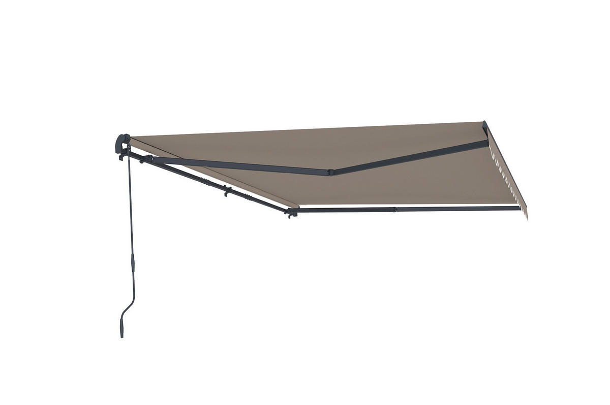 EINTEILIGE MARKISE Vecchio Taupe 4m x 3m - Premium-Leinwand 320g/m² - Taupe, Metall (395/270/300cm) - Cazeboo