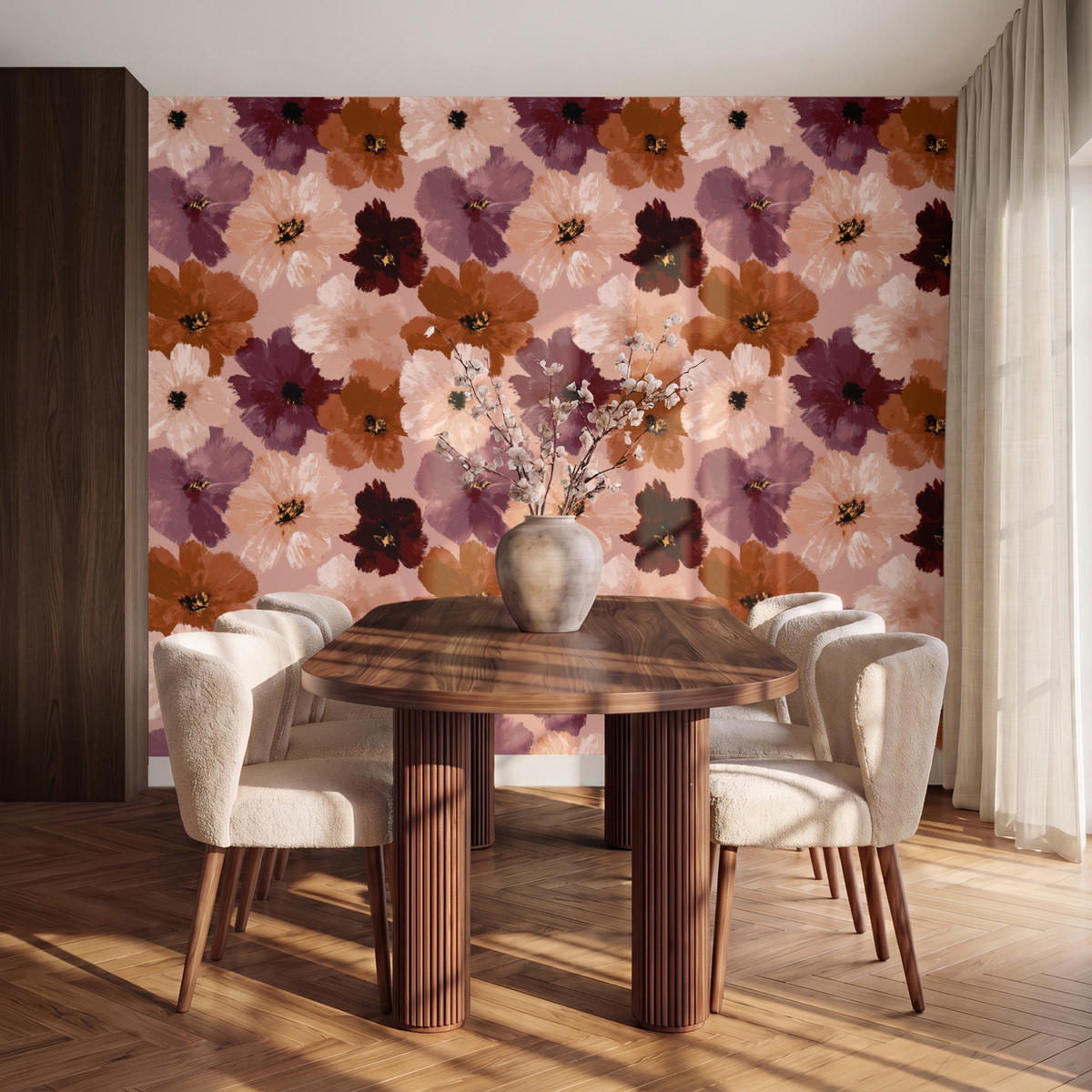 TAPETE - Blumen - Abstrakt - Erdtöne - 280x240 cm - Multicolor, Papier (280/240cm) - OnlyWow