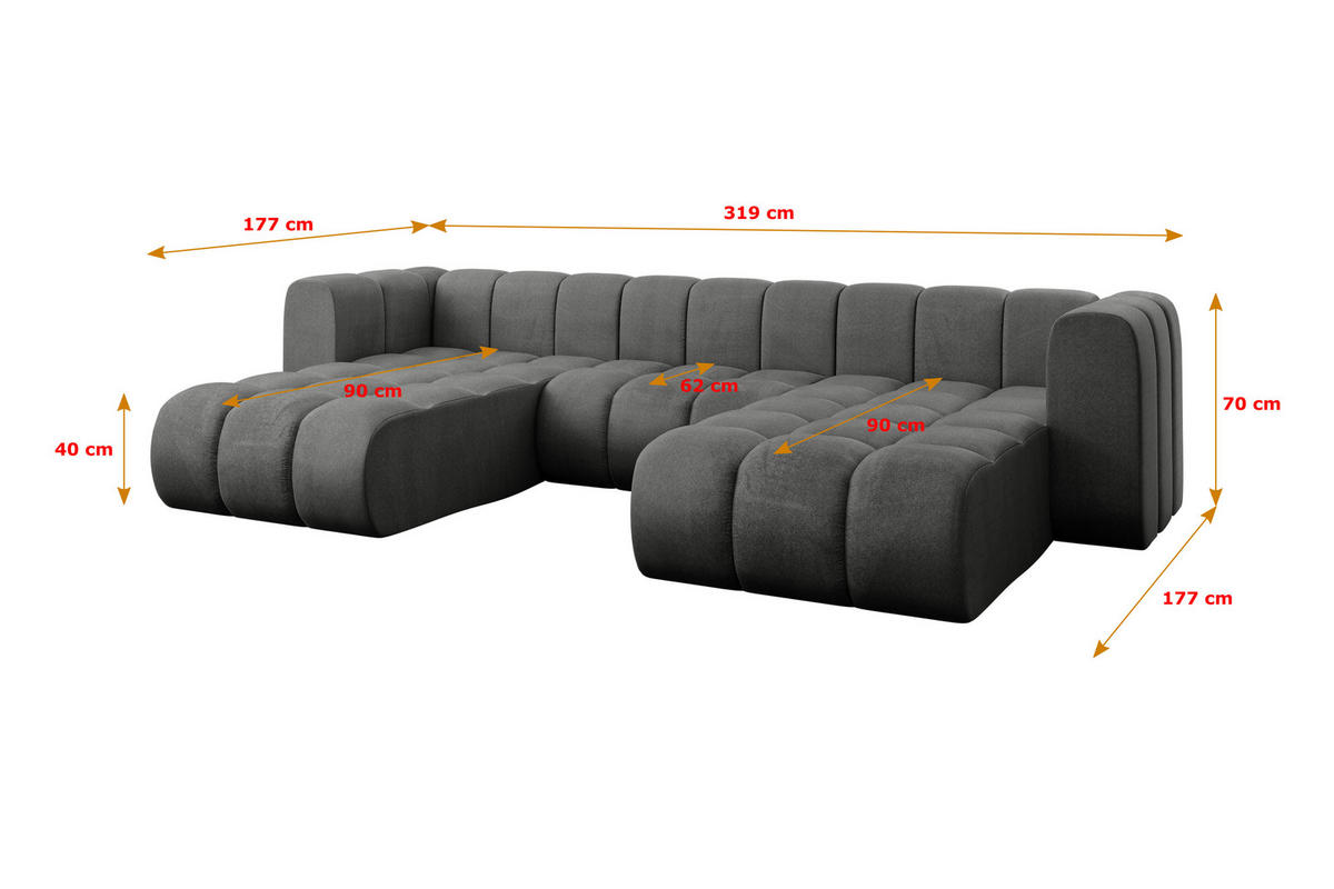 WOHNLANDSCHAFT modulares Sofa Joren-U1 - 319x177x70 cm Dunkelgrau - Dunkelgrau, Holzwerkstoff/Textil (319/70/177cm) - ALTDECOR