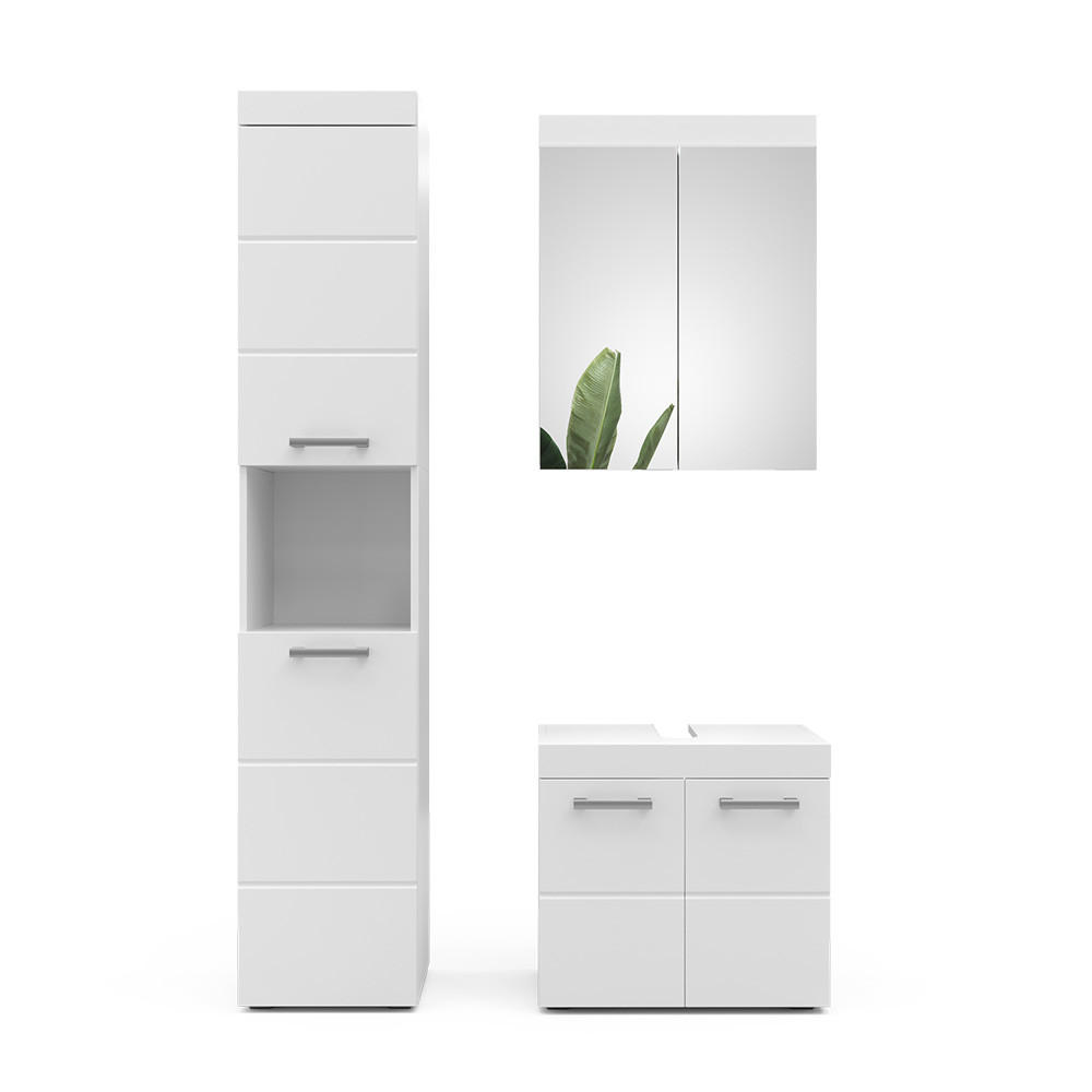 BADMÖBEL-SET Luna Weiß 3 Teile, mit Hochschrank - Weiß, Holzwerkstoff (60/56/34cm) - Vicco