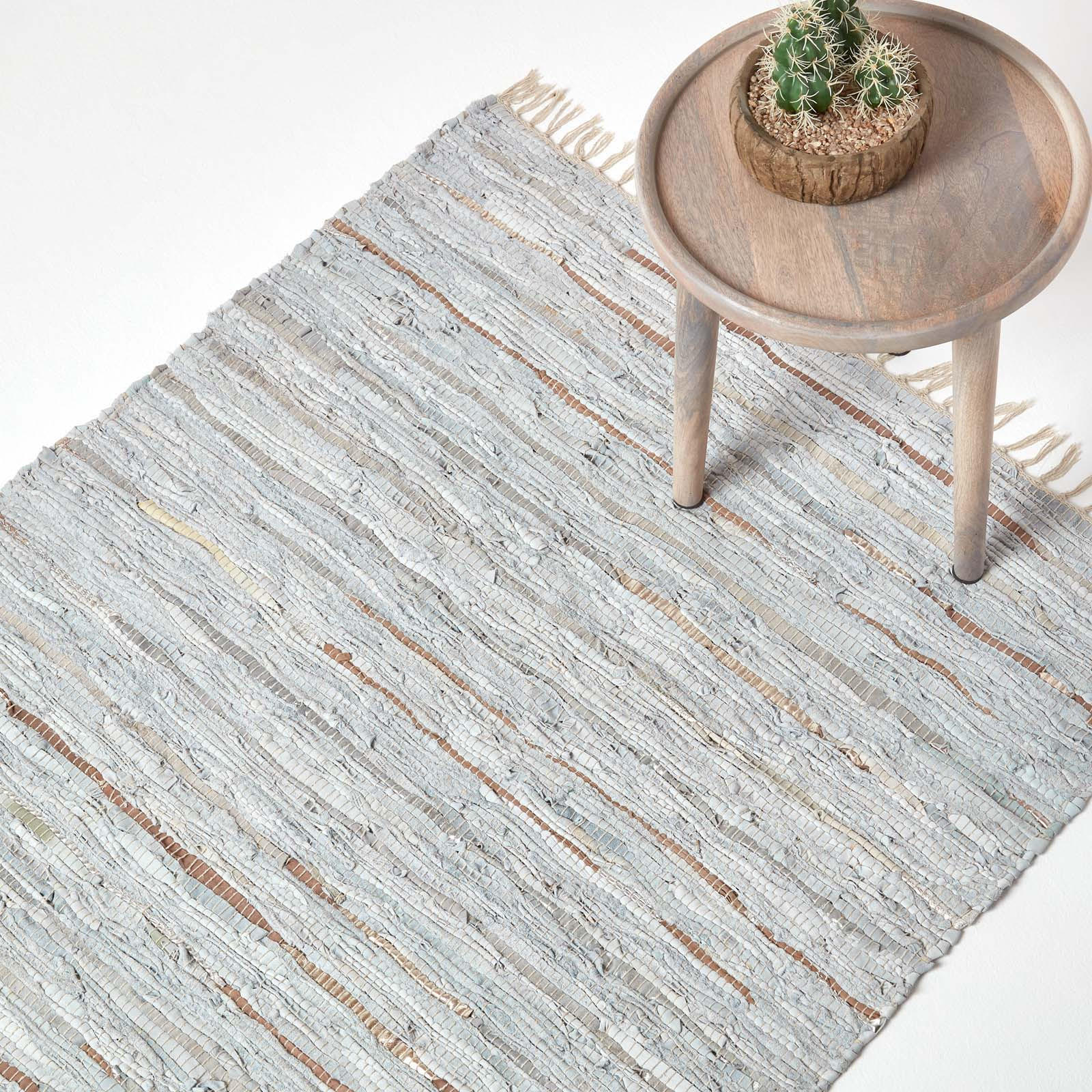 LEDERTEPPICH Glitter geflochten 120/180 cm - Grau, Leder (120/180cm) - Homescapes
