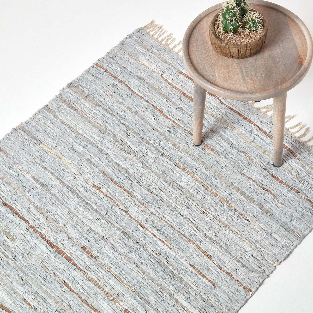 LEDERTEPPICH Glitter geflochten 90/150 cm - Grau, Leder (90/150cm) - Homescapes