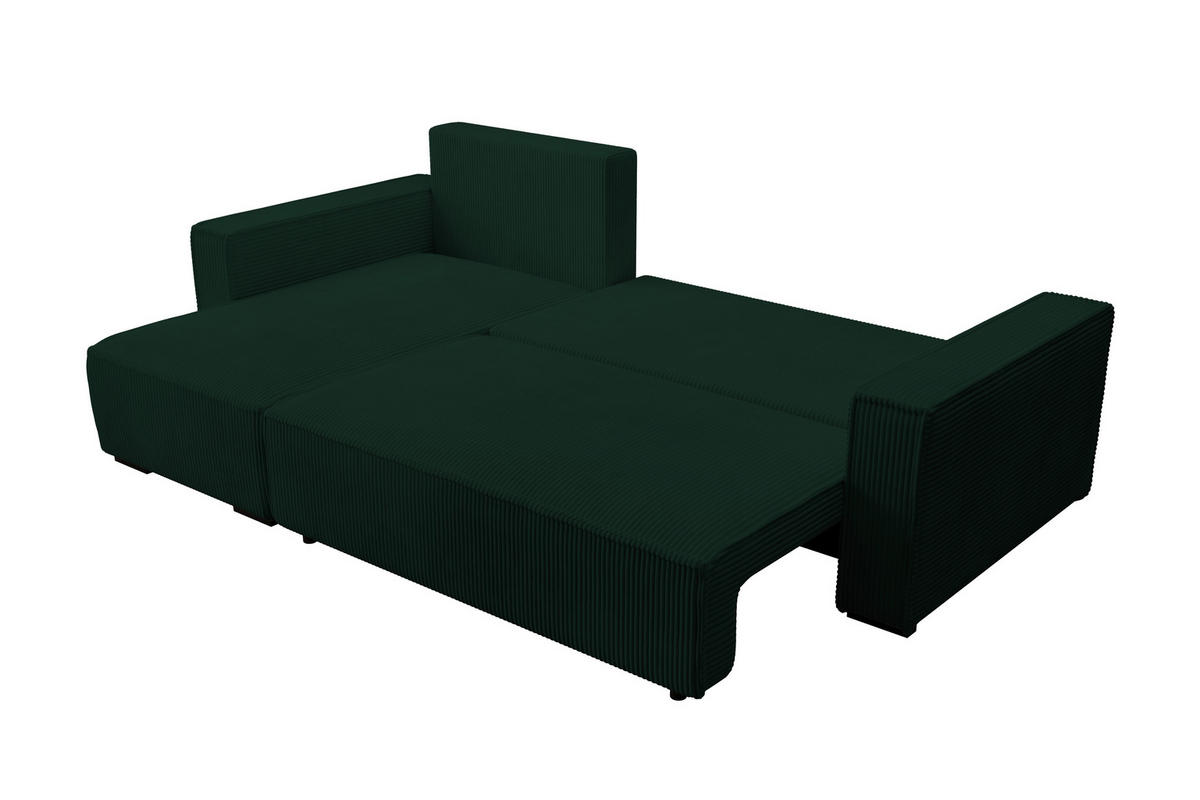 ECKSOFA CUDDY L, Eckcouch in L-Form mit Schlaffunktion und Bettkasten, Farbe: Grün, Cordstoff, Ottomane Links - Grün, Textil (240/140cm) - Storez24