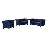 SITZGARNITUR 3+2+1 Chesterfield Fusion Blau Samt - Blau/Braun, Holz/Textil (237/75/82cm) - S-Style Möbel