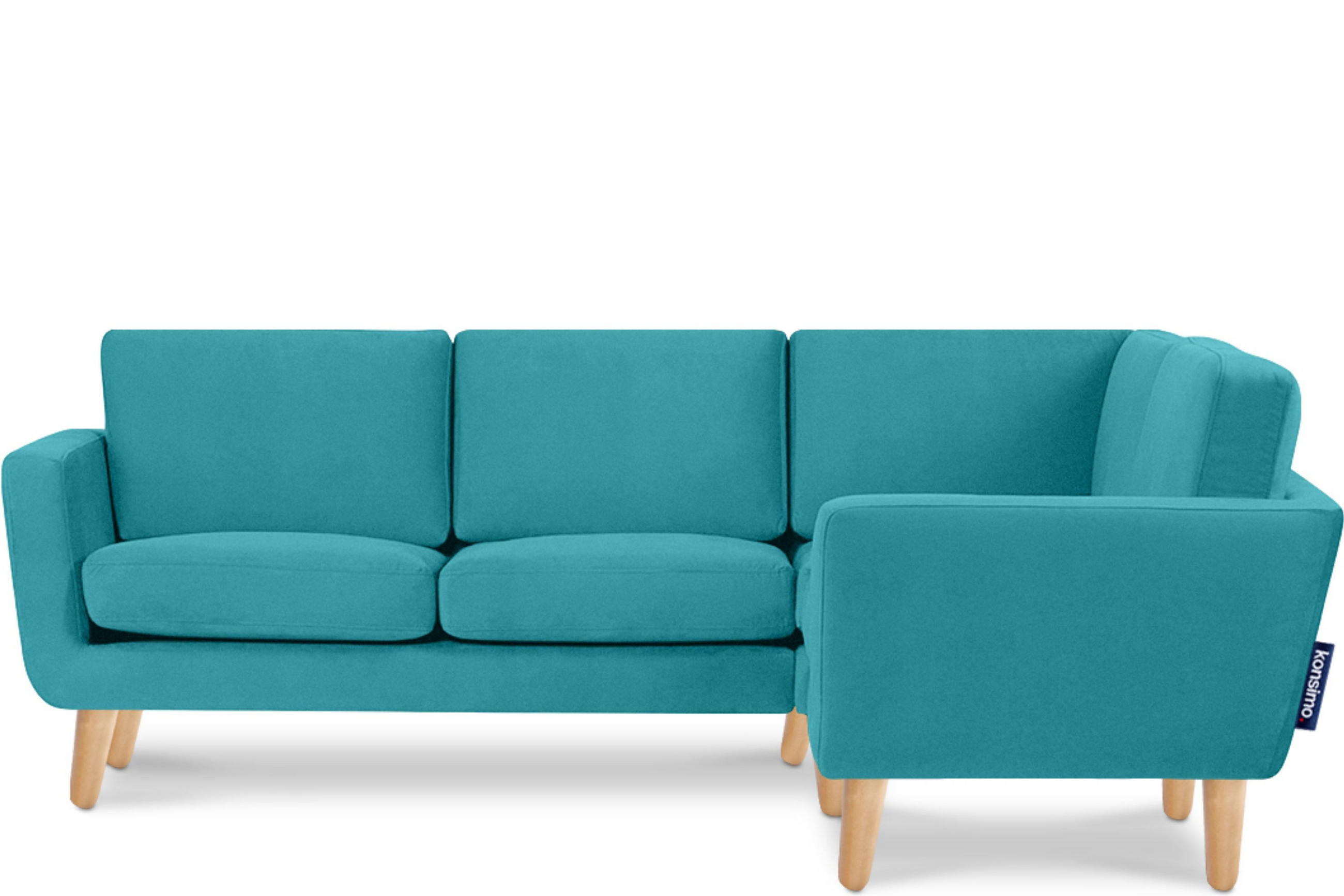ECKSOFA-RECHTS TAGIO 3/4 Sitzer, blau - Türkis/Braun, Buchenholz/Textil (220/181cm) - KONSIMO®