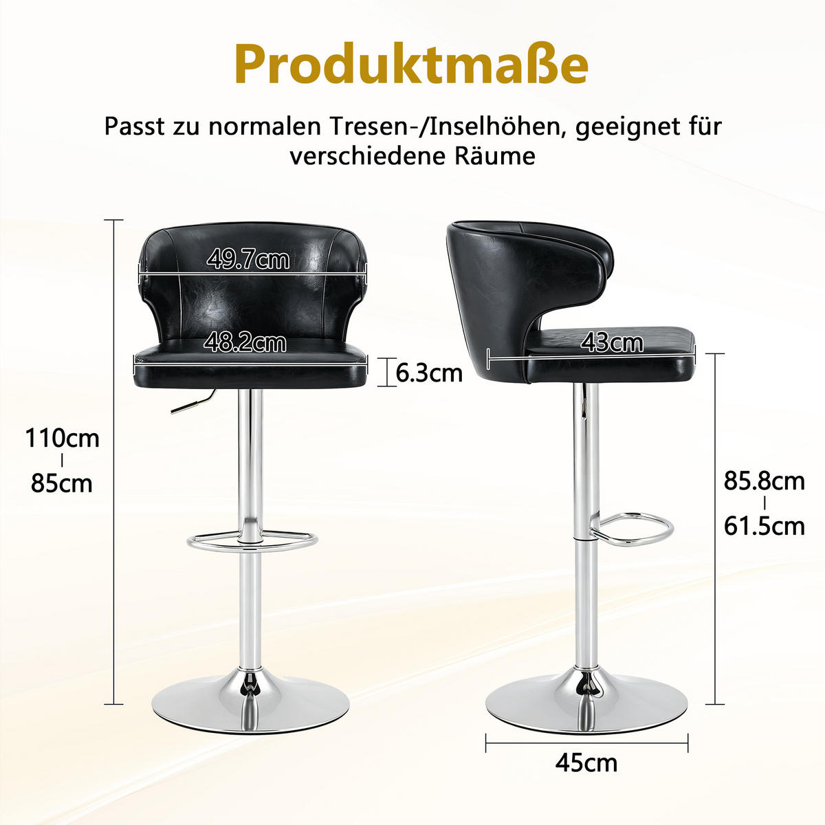 BARHOCKER DE-36723 2er-Set höhenverstellbar mit 360°-Drehung Schwarz - Schwarz, Metall (45/110/49.7cm) - ComfortXL