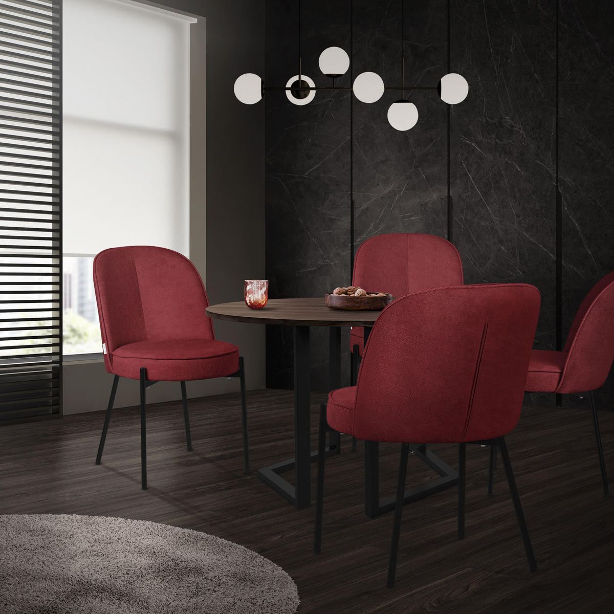 ESSZIMMERSTUHL 6er Set Beige mit Stoffbezug - Rot/Schwarz, Textil/Metall (50/83/63cm) - ML-DESIGN