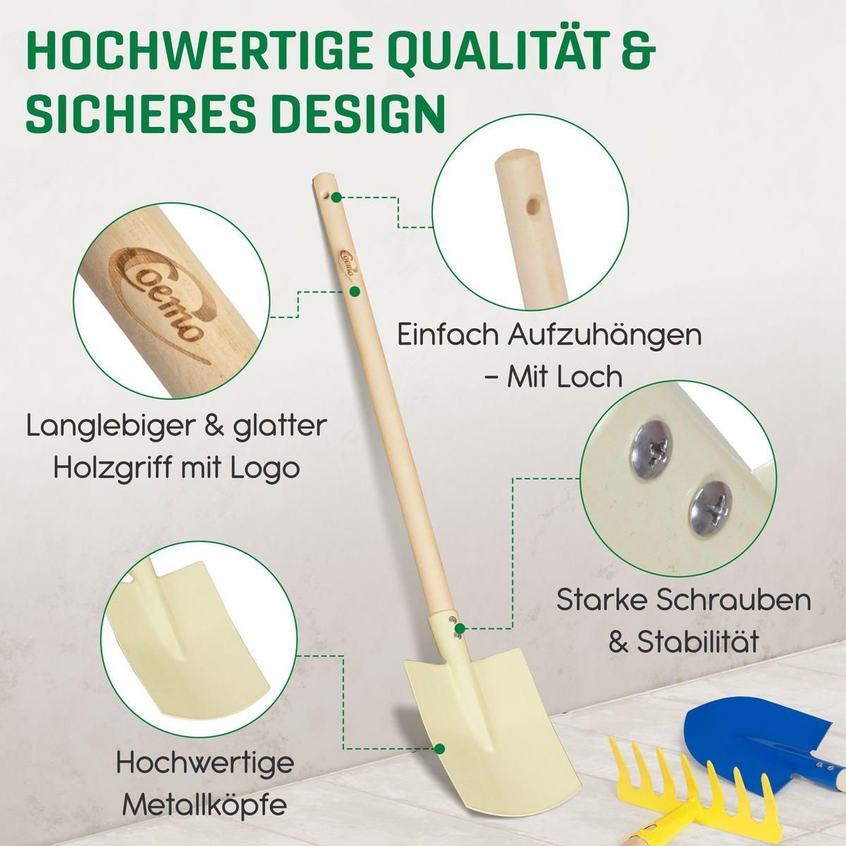 KINDER-GARTENGERÄTE 5 Teile - Multicolor, Holz (70/15/10cm) - Coemo