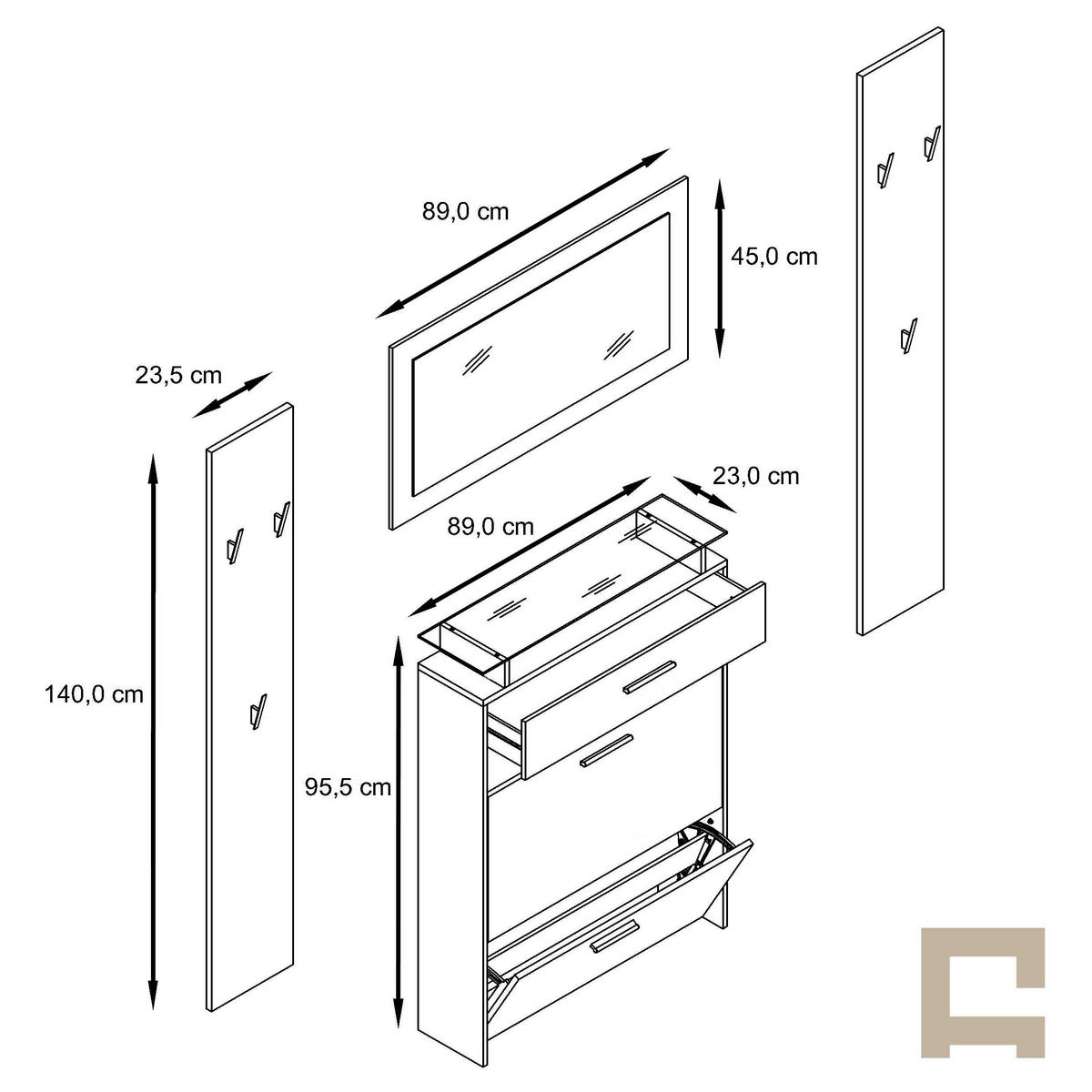 SET garderobe Malea Bijela mat/Avola-antracit - antracit, drvni materijal (180/180/23cm) - Vladon