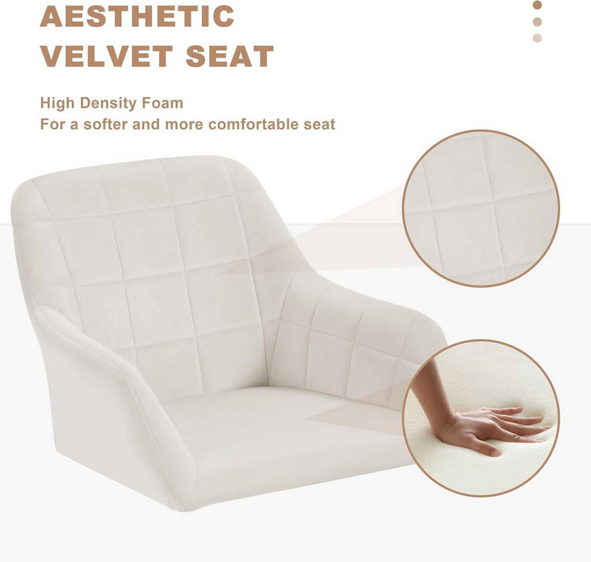 DREHSTUHL drehbar, Bürostuhl ergonomisch, Samt, Cremeweiß - Creme/Weiß, Kunststoff/Textil (58/77/61cm) - Woltu