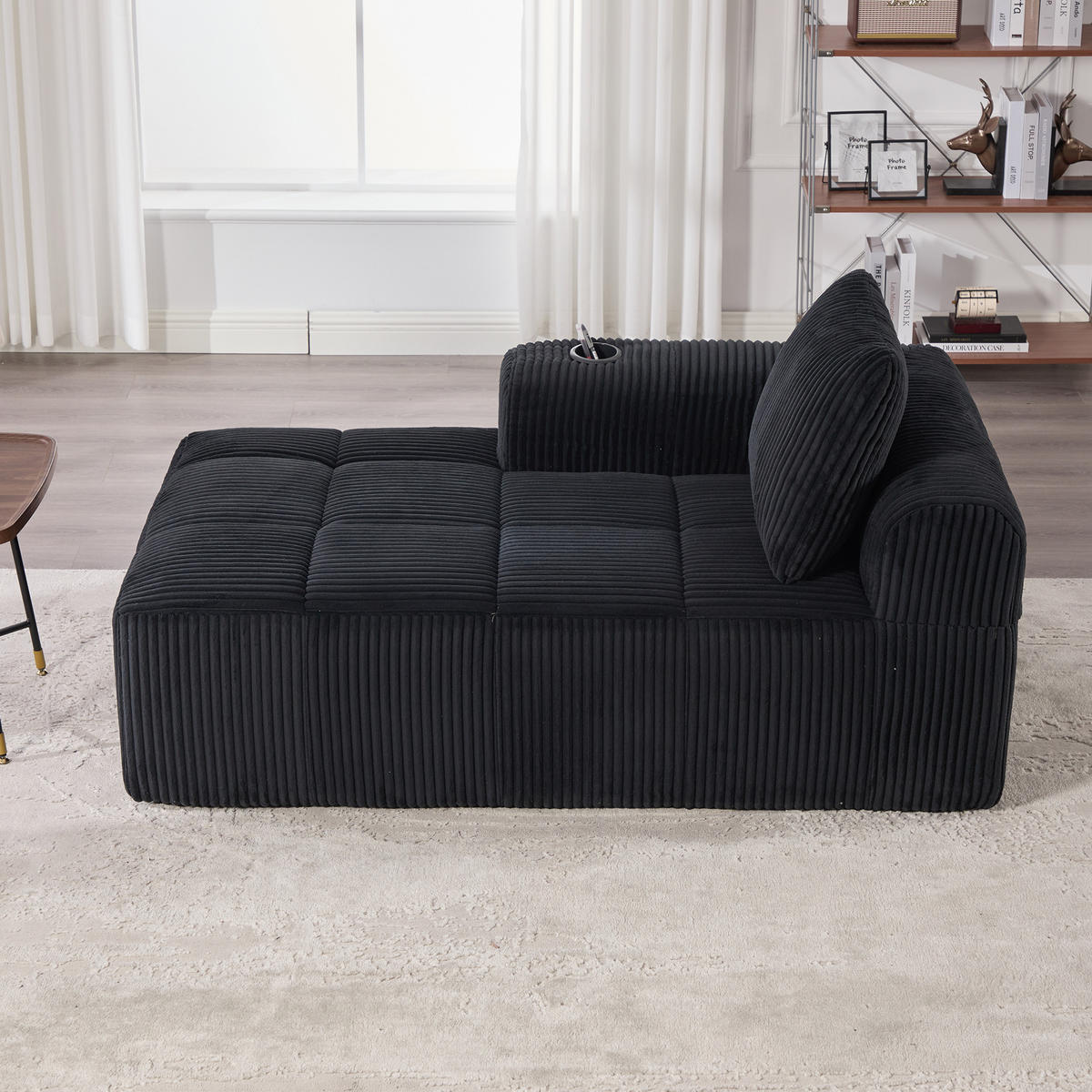 ECKSCHLAFSOFA aus Cord 158x93x61 cm mit Seitenfächern & Becherhaltern, schwarz - Schwarz, Textil (93/158cm) - Luhomfu