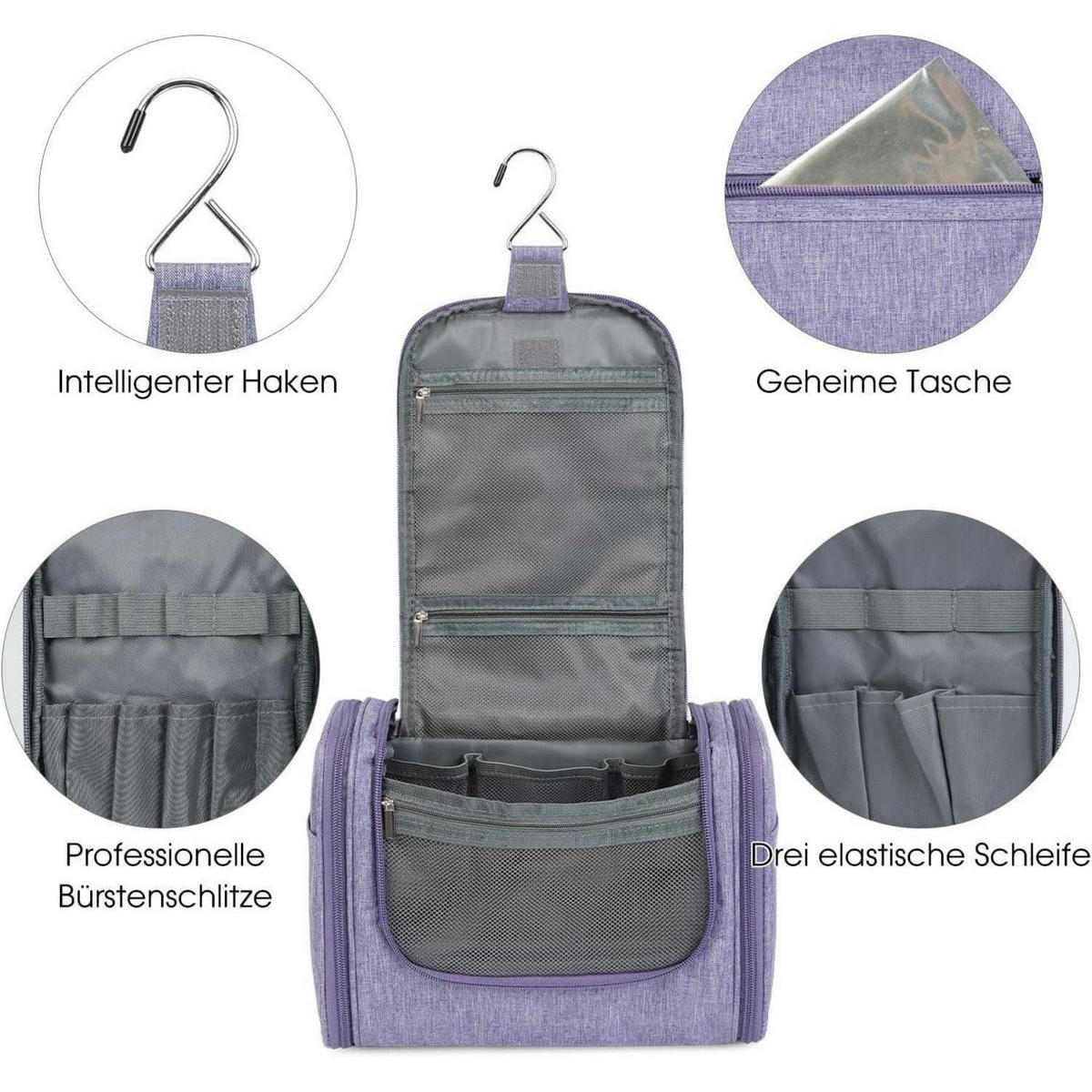 KULTURTASCHE zum Aufhängen Violett 27 x 15,5 x 59 cm - Lila, Textil (5/2/5cm)