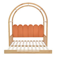 KINDERBETT aus Kiefer und MDF 140x200 cm Natur/Orange ausziehbar mit Dachrahmen, Kissen und 3-seitigem Schutz - Naturfarben, Holzwerkstoff (140/200cm) - Modfu