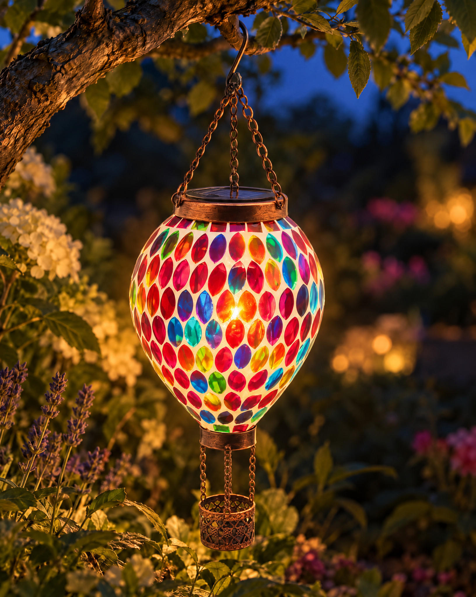 LED-SOLAR Mosaik Hängeleuchte mit Dämmerungssensor Glas Ø14x43cm - Bronzefarben, Glas (14/14/43cm) - Northpoint