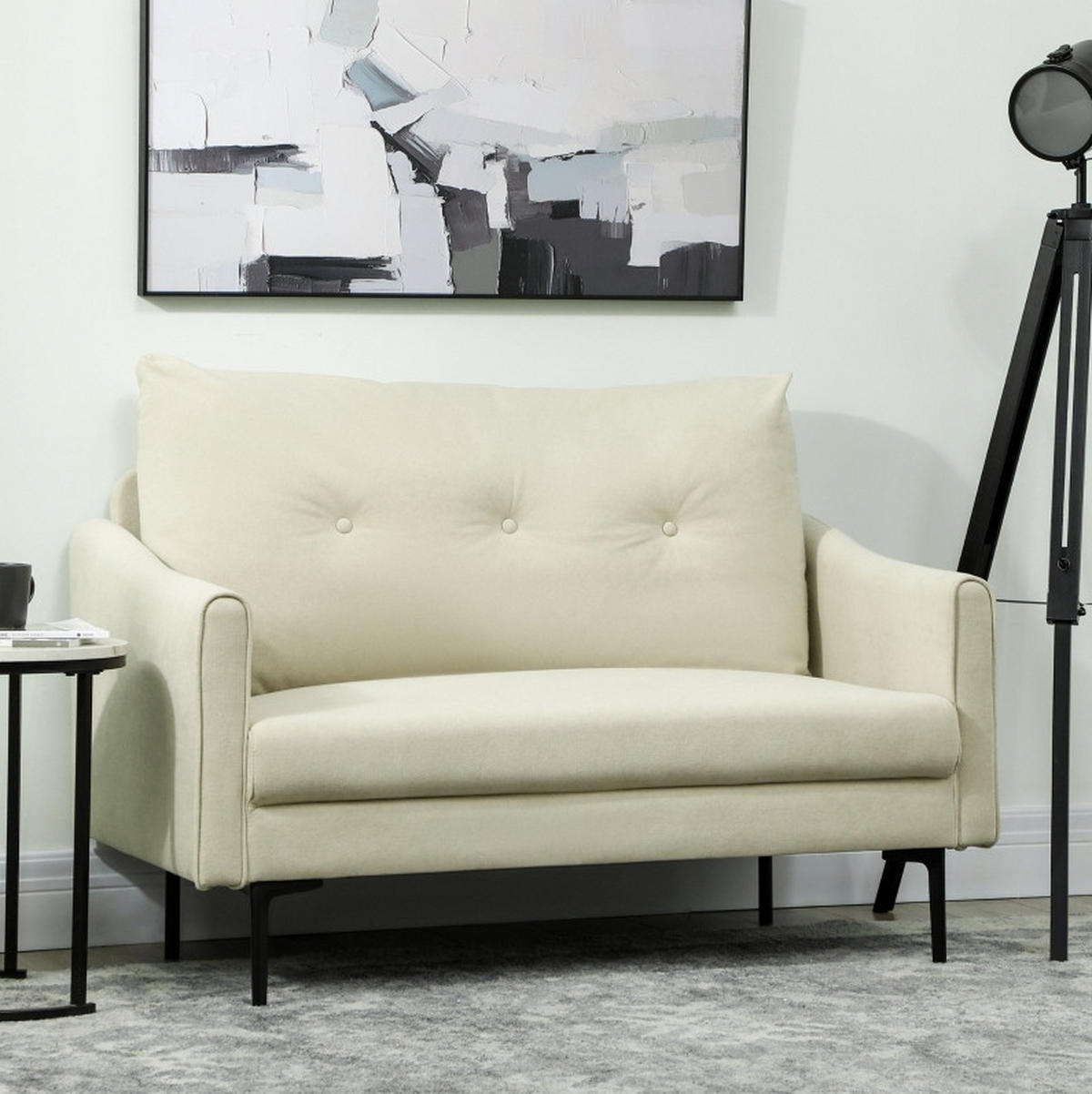 SOFA 2-Sitzer 124 cm Cream White - Weiß, Metall (124/92/73cm) - Meubliv