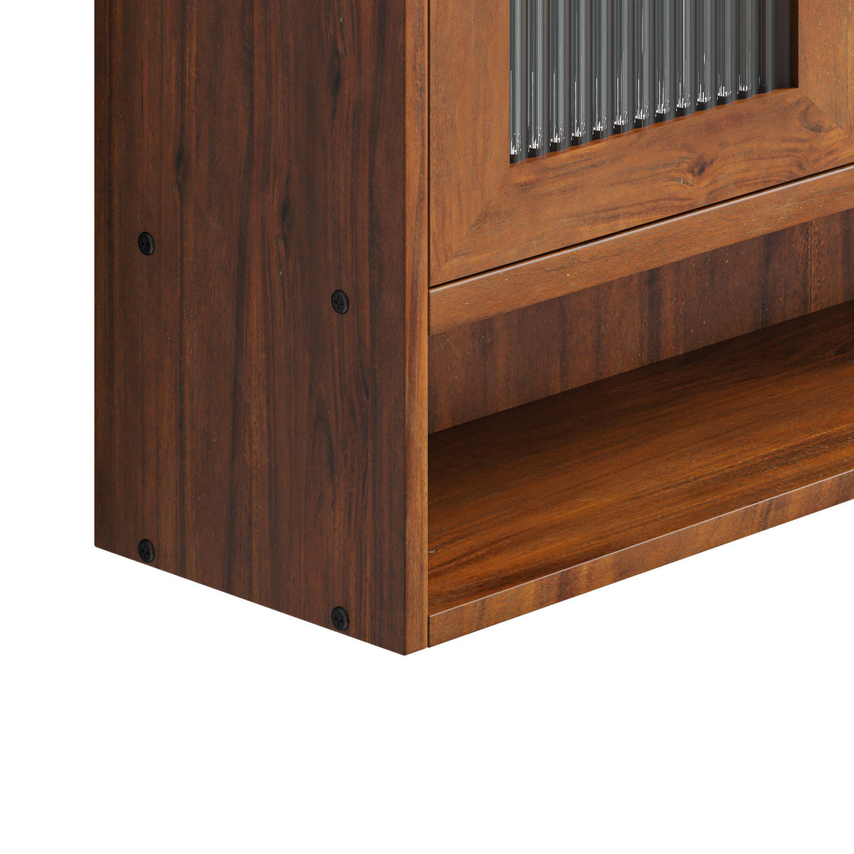 KÜCHENOBERSCHRANK 90x20x60 cm Braun aus Massivholz & Glas mit 2 Schiebetüren - Braun, Holz (90/60/20cm) - Modfu