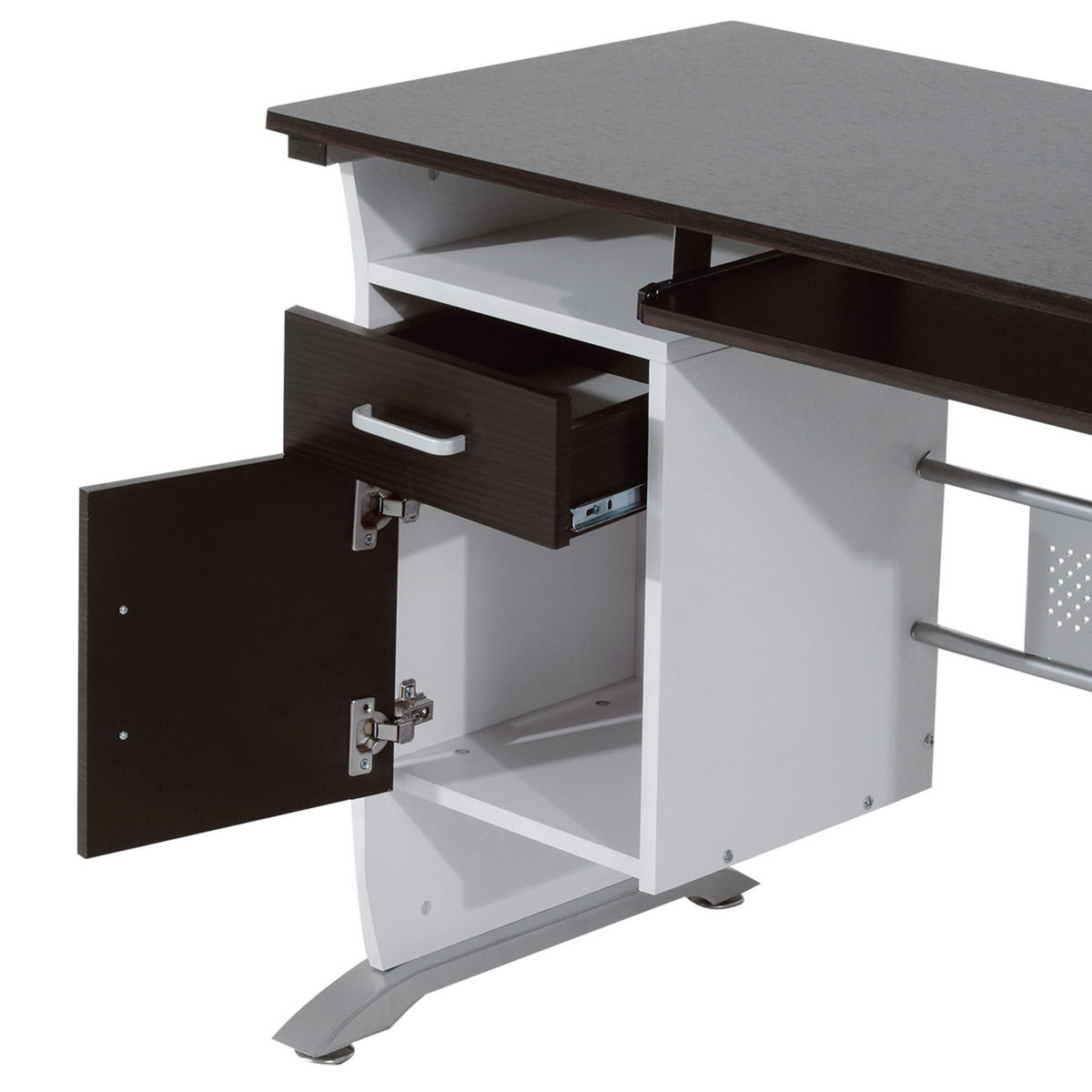 COMPUTERTISCH DE-14839 mit Tastaturablage & Schrank Braun - Walnussfarben, Holzwerkstoff (52/100/75cm) - ComfortXL