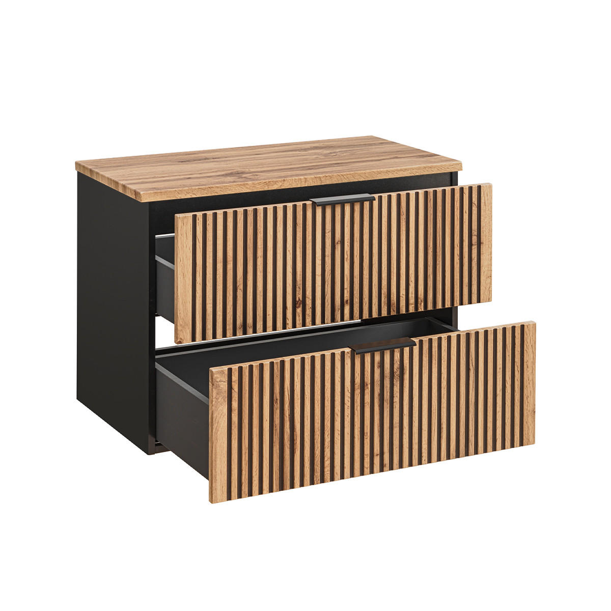 BADMÖBEL 80.6cm Gaia 2er-Set Holz in Eichenoptik und Schwarz - Schwarz, Holzwerkstoff (80.6/59/46cm) - Petits-meubles