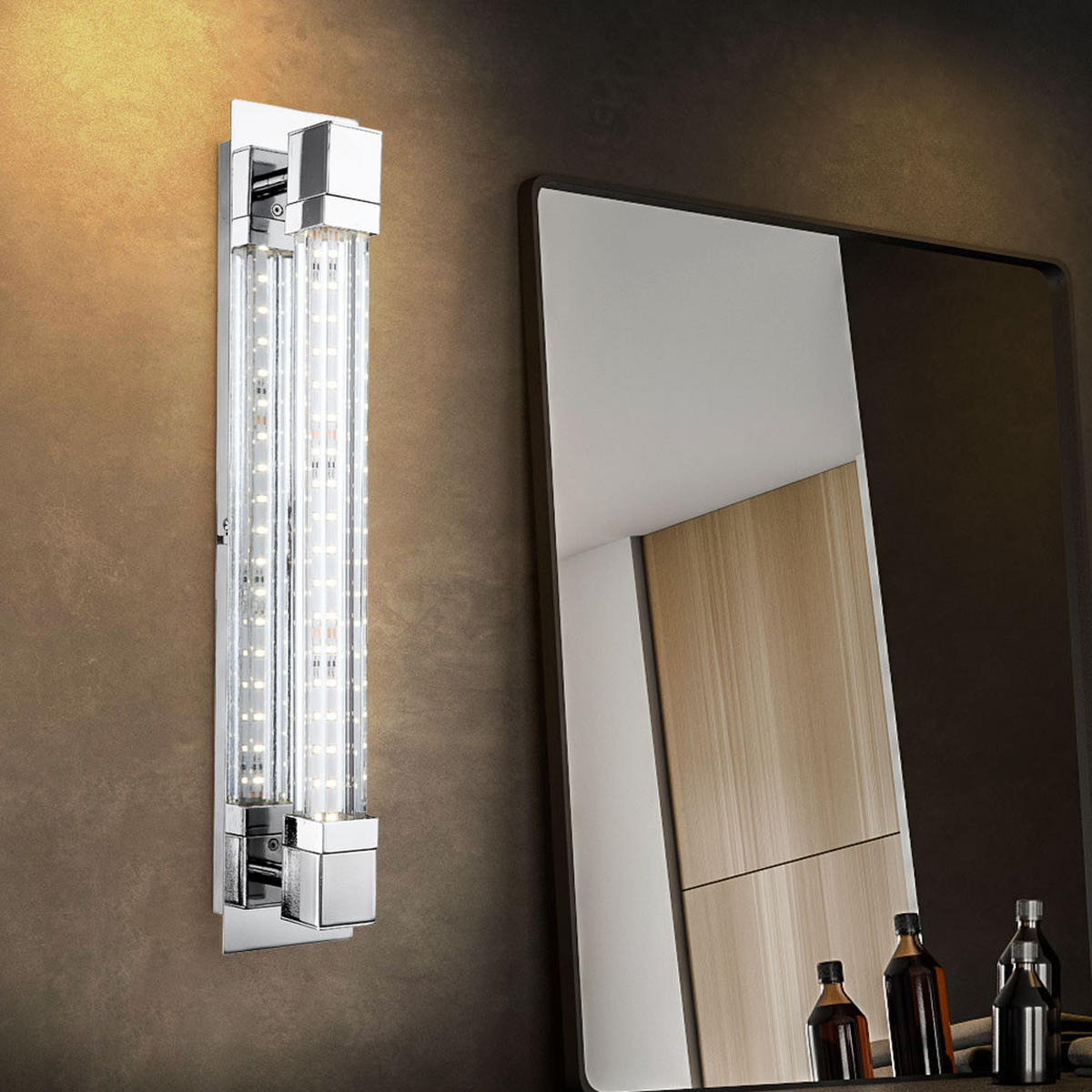 LED WANDLEUCHTE Chrom Glas klar - Silberfarben, Glas (42/8/9.6cm) - Globo Lighting