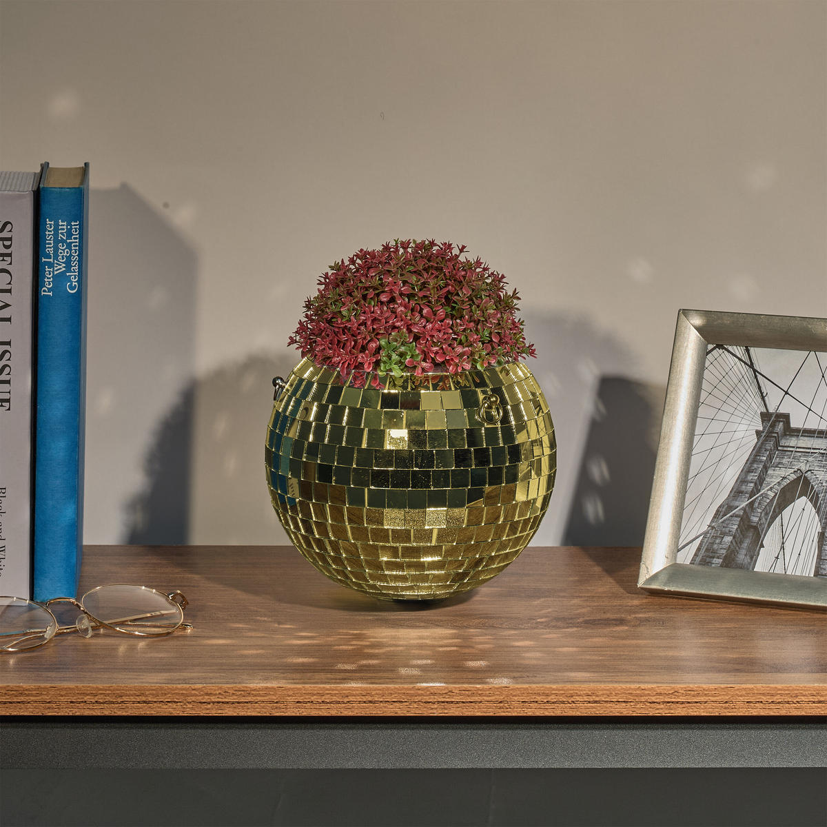 DISCOKUGEL Pflanzentopf - Goldfarben, Glas/Metall (15/13/15cm) - Relaxdays