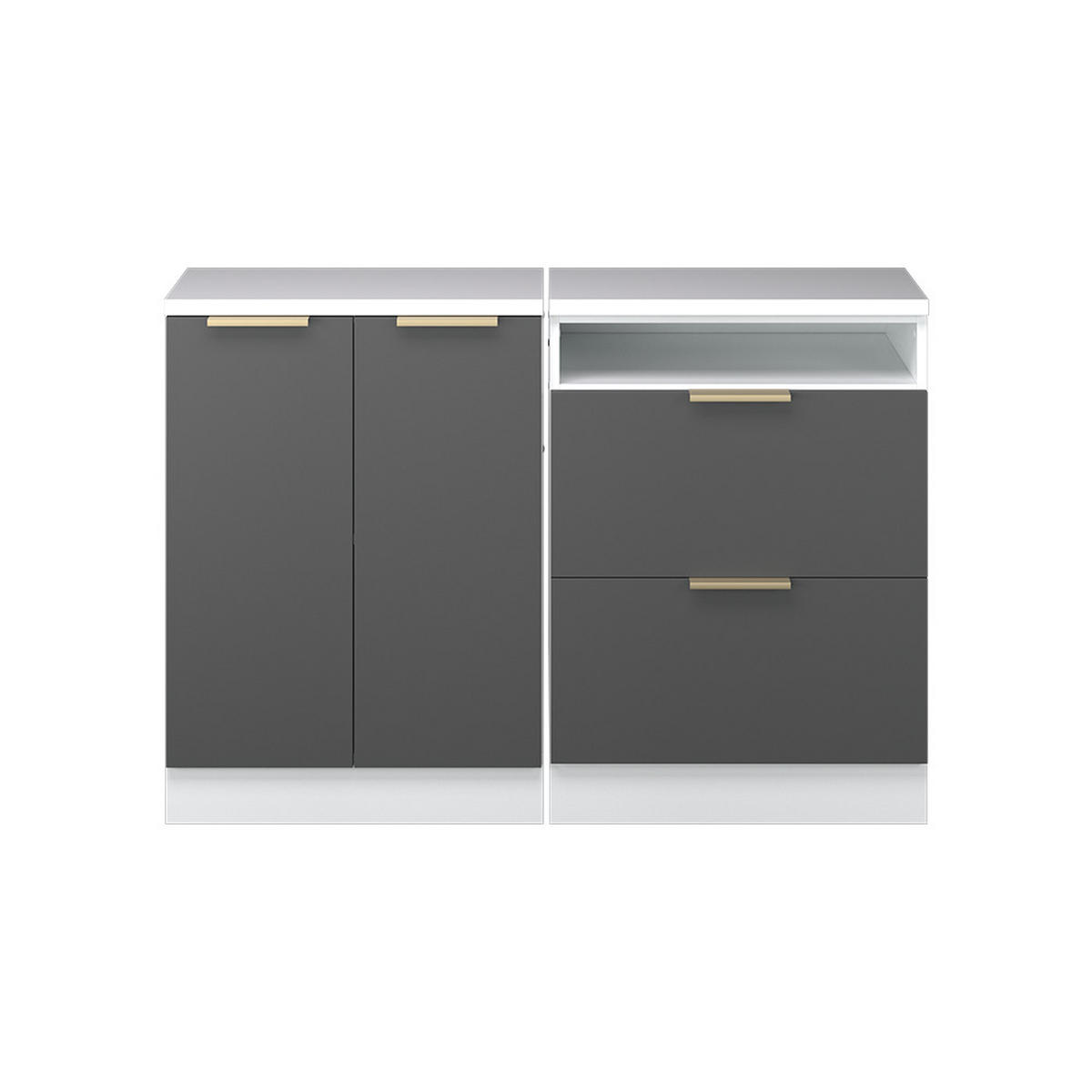 KUHINJSKI ORMAR ZA KOSINE KROVA R-Line Antracit-Zlatna 120 cm Set od 2 korpusa ormara, dubina 60 cm - bijela/antracit, drvni materijal (120/83.8/60cm) - Vicco