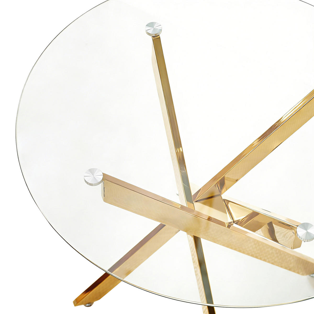 ESSTISCH aus Glas und Metall 80x80x75 cm Gold rund mit stabilem Kreuzgestell und pflegeleichter Oberfläche - Goldfarben, Metall (80/80/75cm) - Modfu