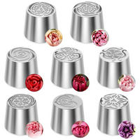 SPRITZTÜLLEN 8-teiliges Set Edelstahl Blumenmuster - Silberfarben, Metall (4.5/4.5/5.5cm)