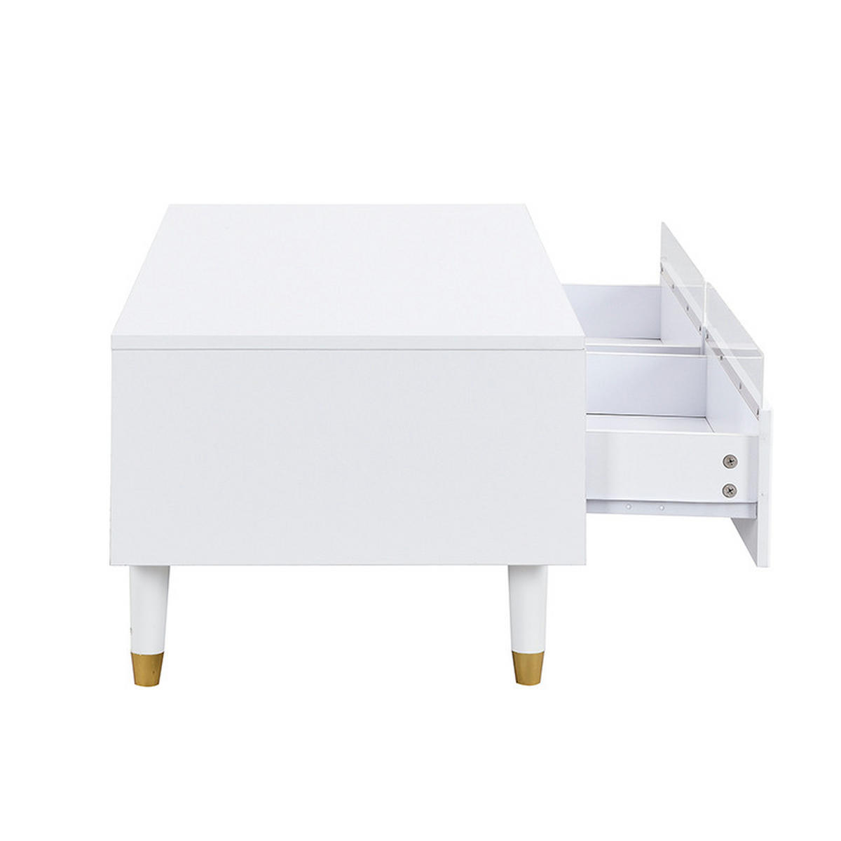 COUCHTISCH 110/50/40 cm mit 7-farbiger LED-Beleuchtung und 2 Schubladen - Weiß, Holzwerkstoff (110/50/40cm) - OKWISH