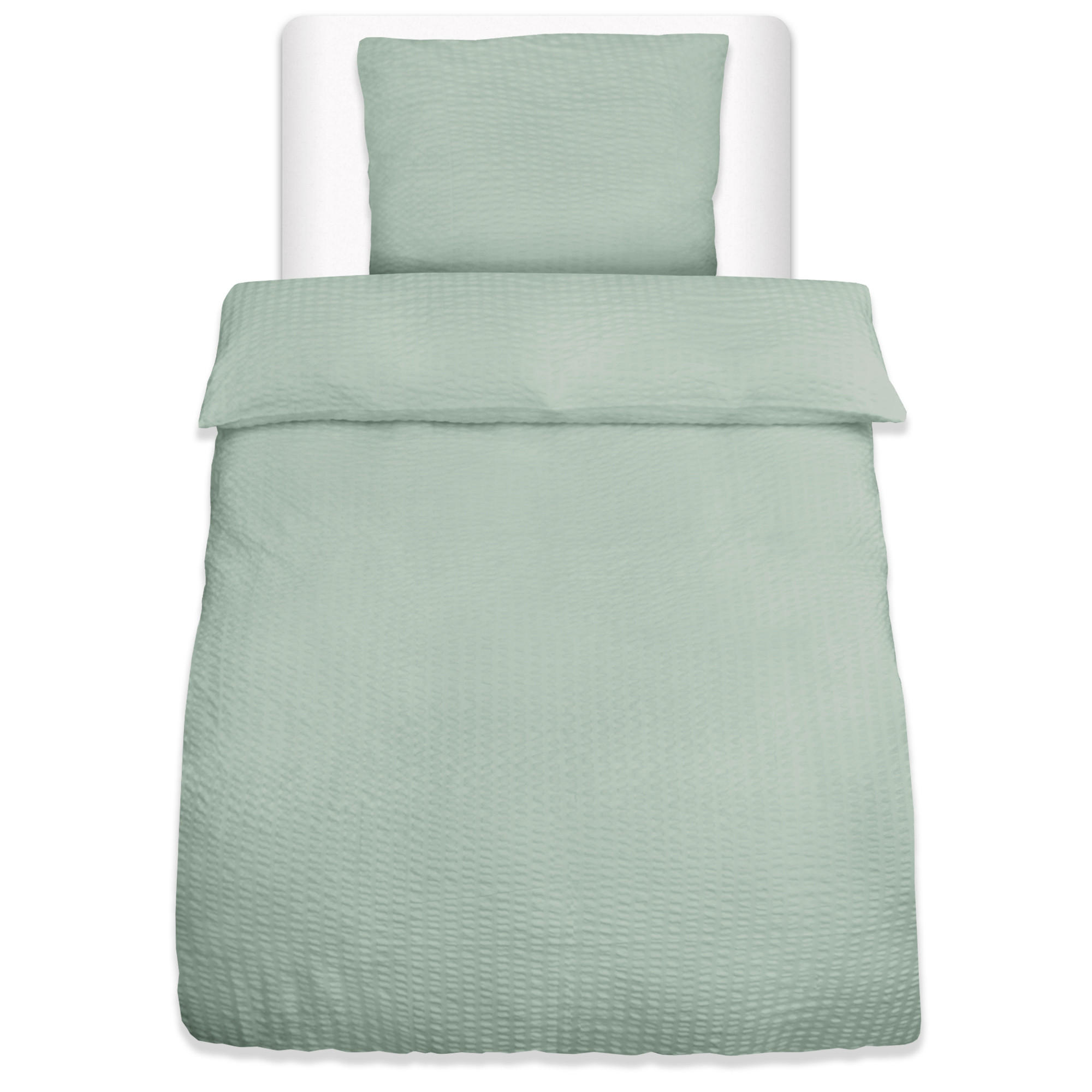 BETTWÄSCHE Meline 155x220cm + Kissenbezug 80x80cm Salbei Seersucker - Mintgrün, Textil (155/220cm)