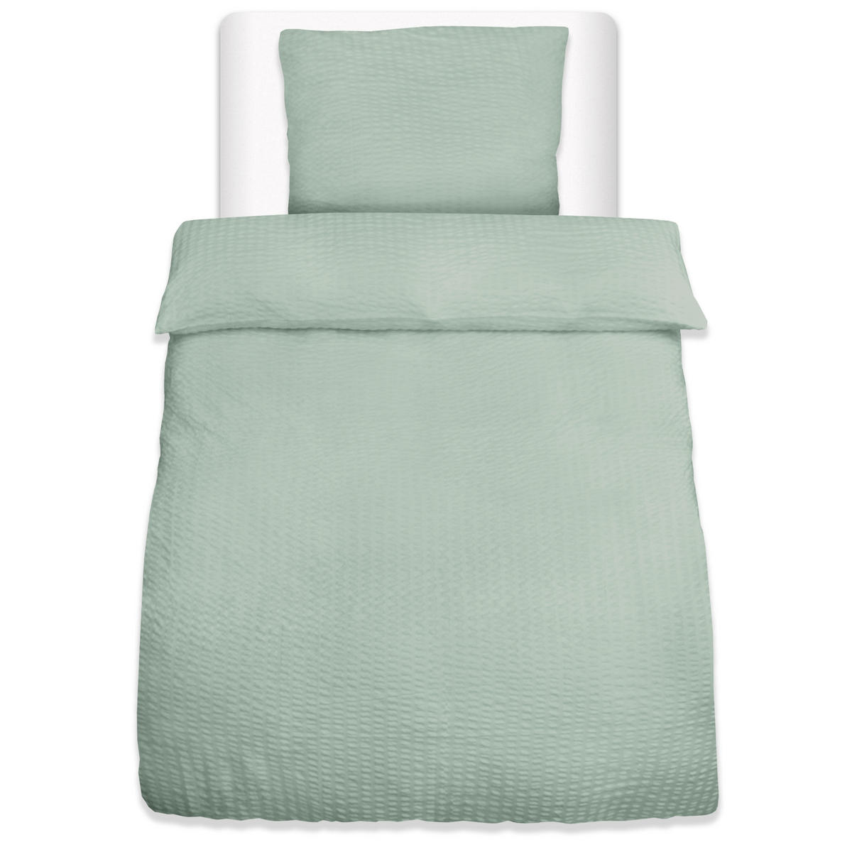 BETTWÄSCHE Meline 155x220cm + Kissenbezug 80x80cm Salbei Seersucker - Mintgrün, Textil (155/220cm)