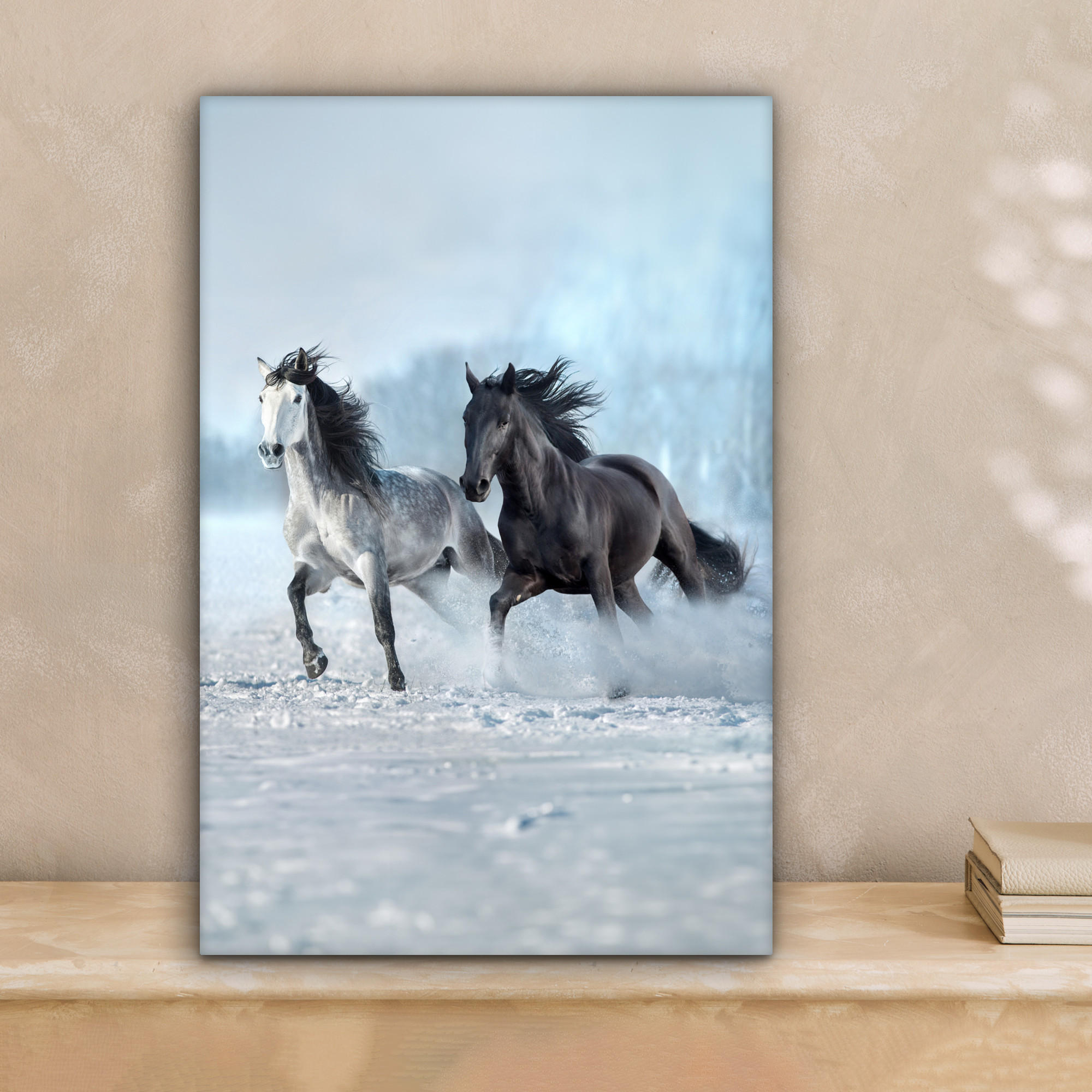 LEINWANDBILD Pferde - Winter - Tiere - Natur - Schnee 20x30 cm - Anthrazit, Textil (20/30cm) - MuchoWow