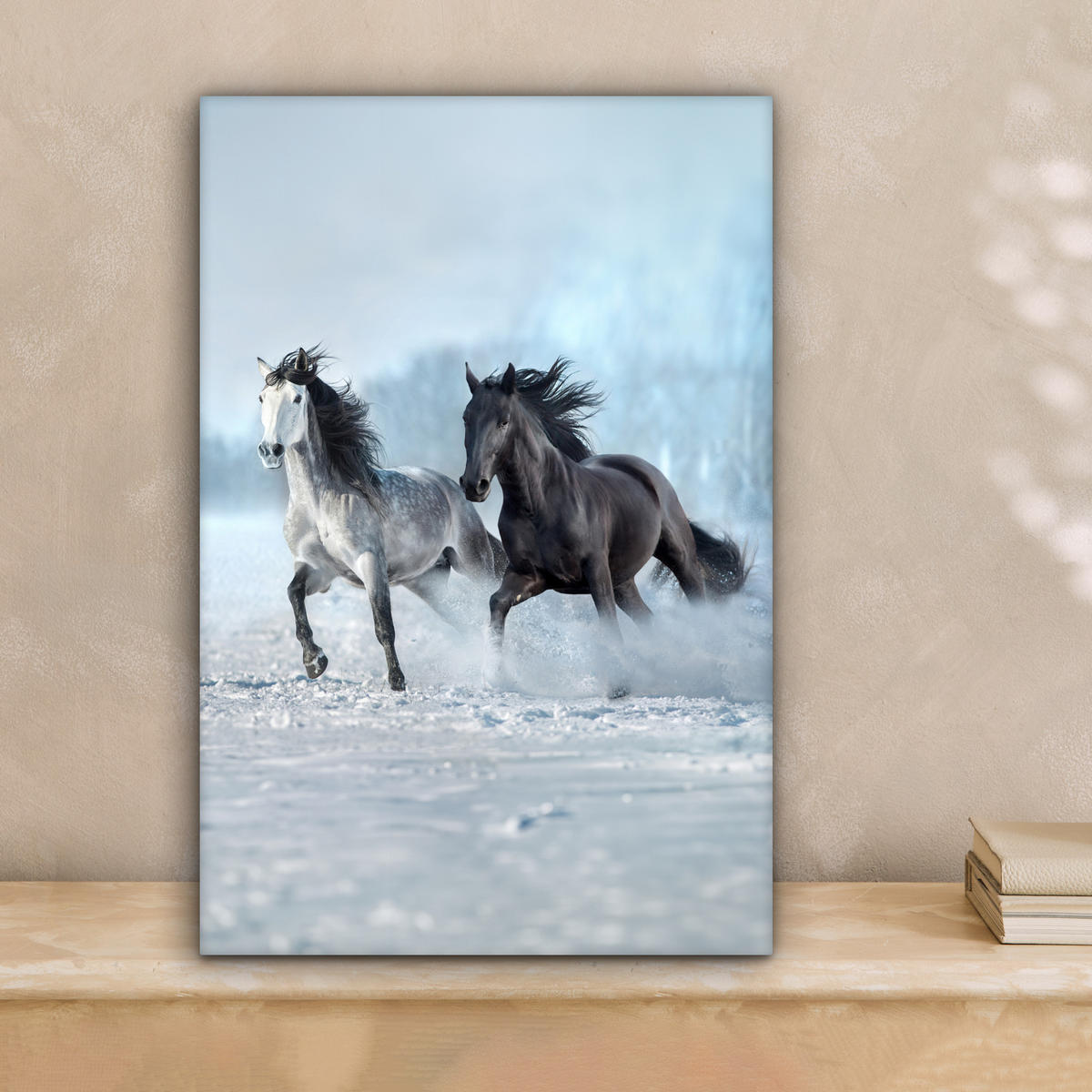 LEINWANDBILD Pferde - Winter - Tiere - Natur - Schnee 20x30 cm - Anthrazit, Textil (20/30cm) - MuchoWow