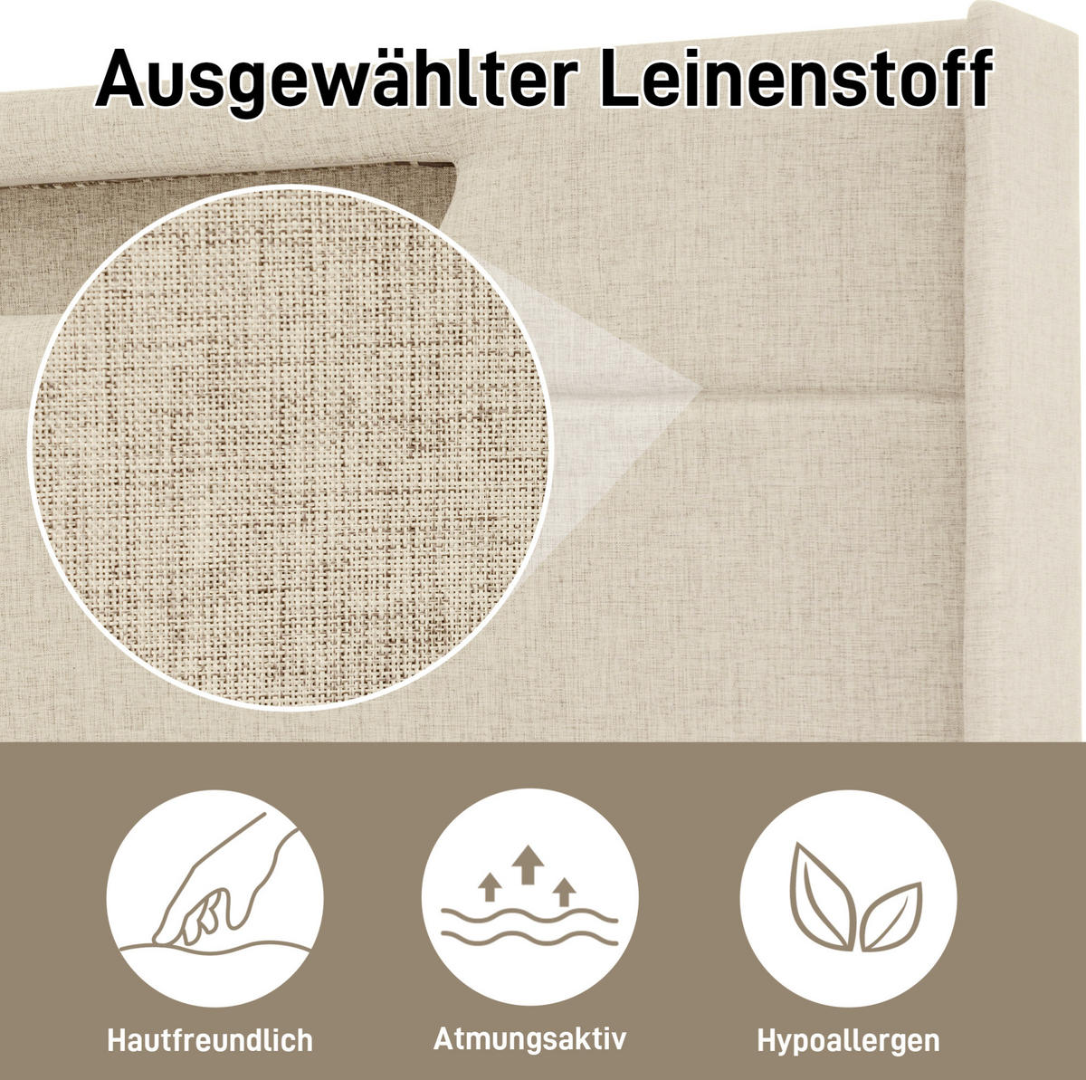 POLSTERBETT mit LED, USB und Stauraum 160x200 cm Leinen Beige - Beige, Metall (160/200cm) - Meubliv
