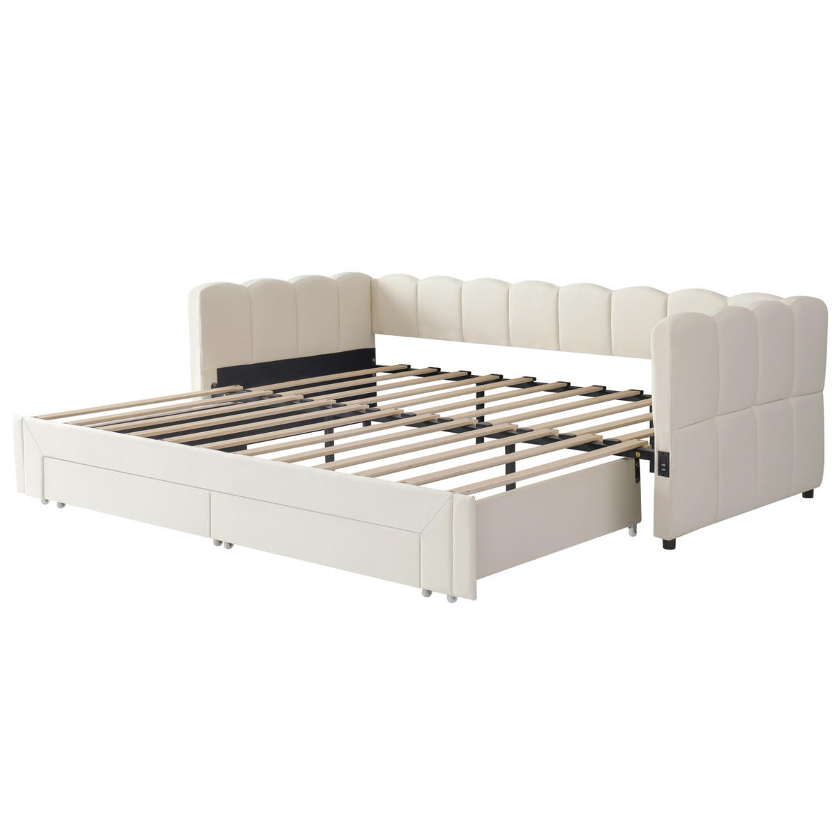 ROZKLÁDACÍ denní postel 90/200 cm béžová z lnu s USB a zásuvkami - bílá, textil (90/200cm) - OKWISH
