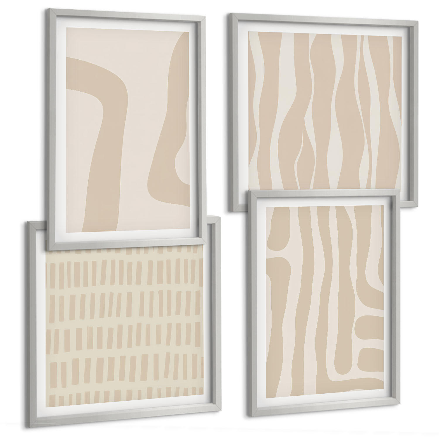 BILDER SET 4er Set - 50x50 cm & 40x60 cm Silberner Rahmen - Abstrakte Boho-Musterformen - Silberfarben, Kunststoff (50/50cm) - TULUP