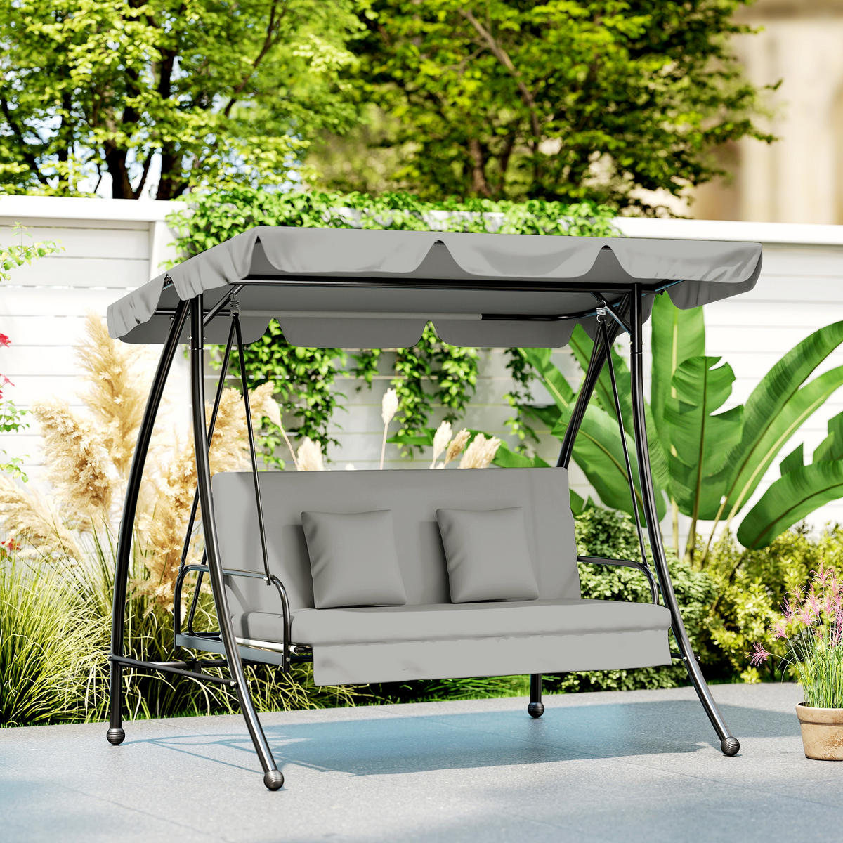 HOLLYWOODSCHAUKEL DE-07018 3-Sitzer, Mit Liegefunktion, neigbares Dach Grau - Grau, Metall (210/170/125cm) - ComfortXL