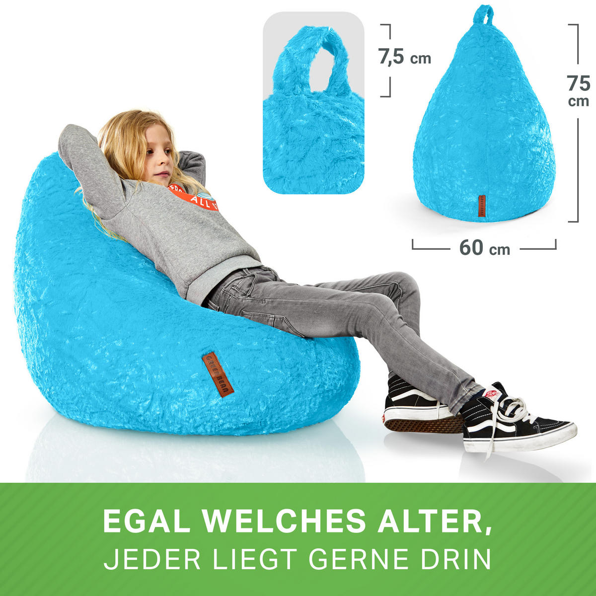 SITZSACK "Plüsch" 60x45x45cm - 120L - Hellblau, Textil (45/60/45cm) - Green Bean