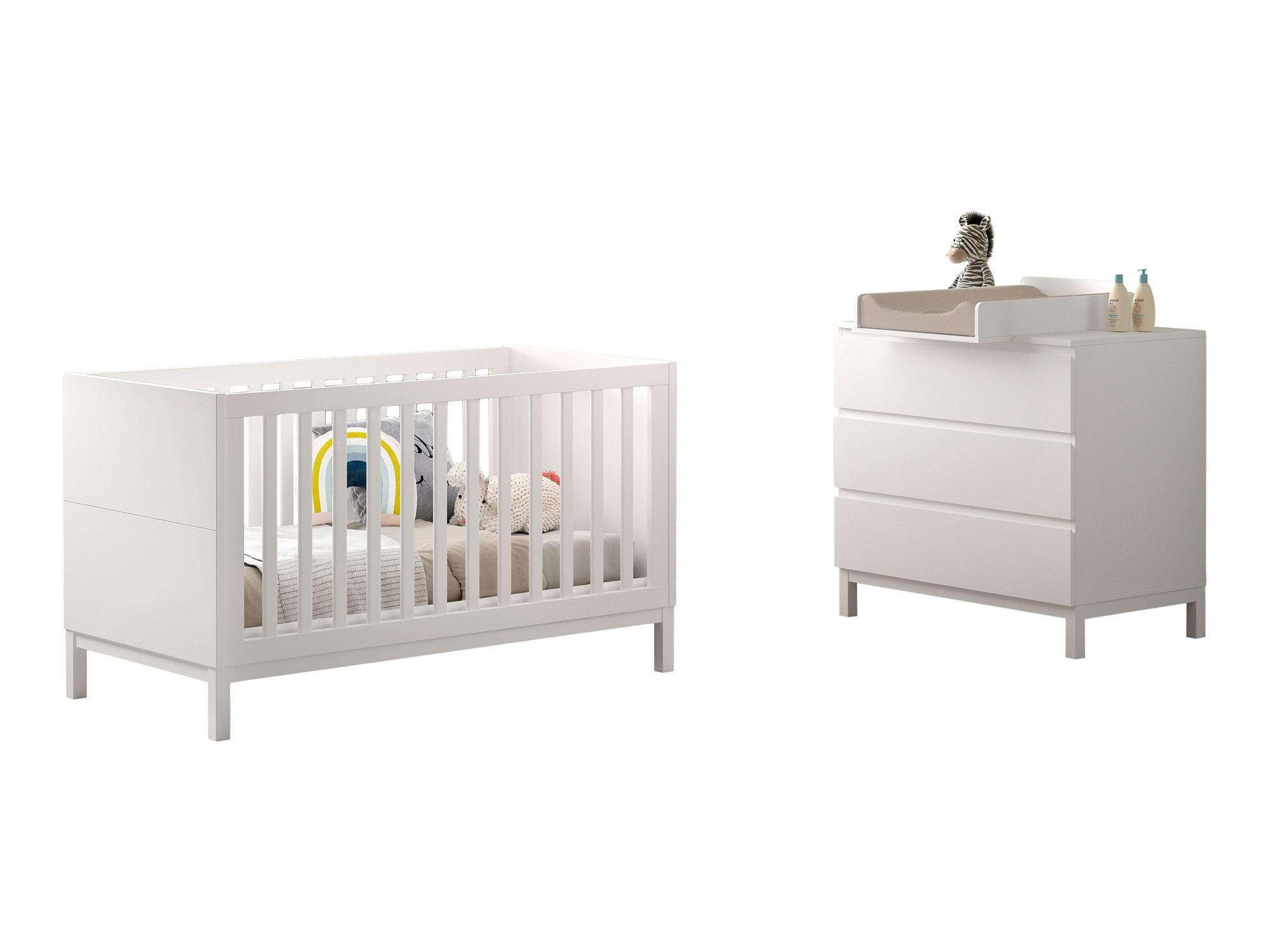 BABYZIMMER SET Keely Kiefer & MDF weiß Baby-/Juniorbett Wickelkommode - Weiß, Holz (74/85/145cm) - 58aufmkessel
