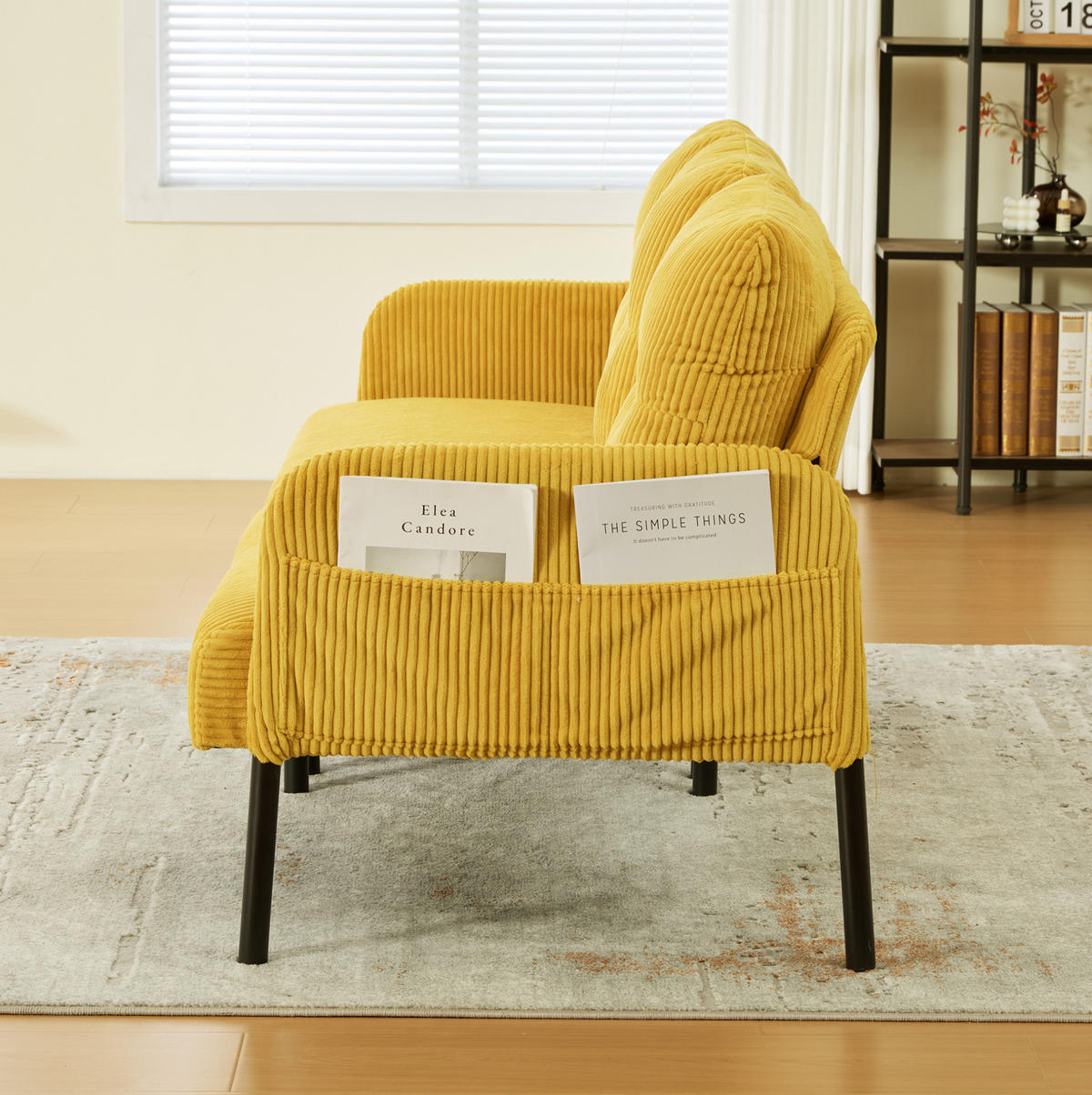 SOFA 3-Sitzer mit Seitentasche 171x72x80 cm Cord Gelb - Gelb, Kunststoff (171/80/72cm) - Meubliv