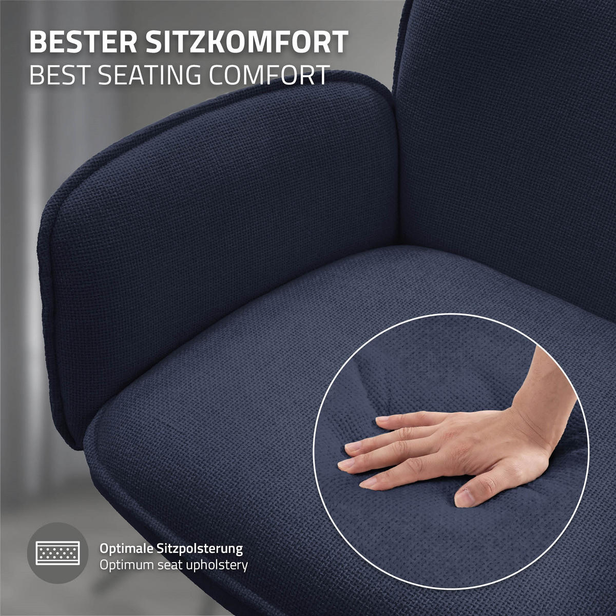 ESSZIMMERSTÜHLE 2er Set drehbar Dunkelblau mit Stoffbezug - Schwarz/Dunkelblau, Textil/Metall (63/89/68cm) - ML-DESIGN