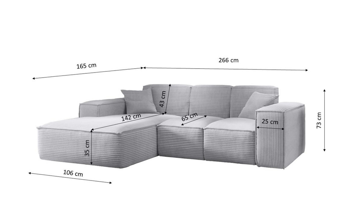 ECKSOFA L-Form Wohnzimmer SIENA Stoff Poso Grau Rechts - Grau, Holz/Textil (266/165cm) - Kaiser Möbel