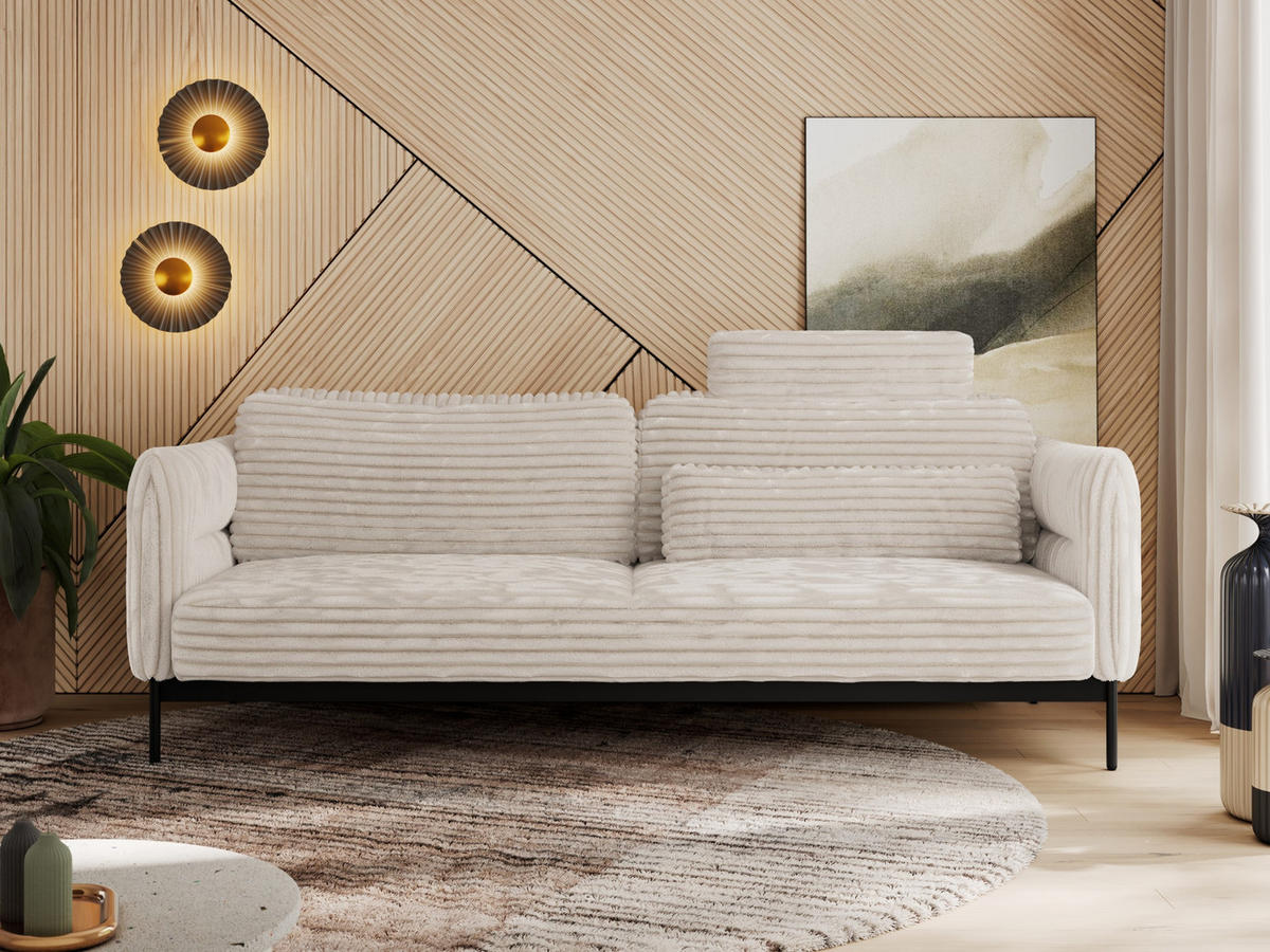 SOFA SALENTO Beige Cord - Beige/Schwarz, Textil/Metall (221/82/101cm) - MKS