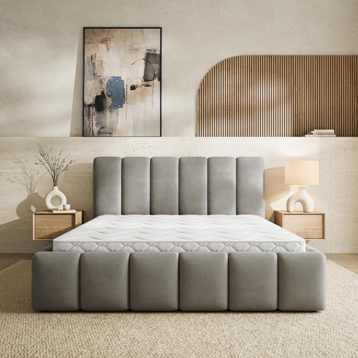 ČALOUNĚNÁ Postel RANIS 200x200 cm Šedá - šedá, kompozitní dřevo/textil (200/200cm) - MASSENO