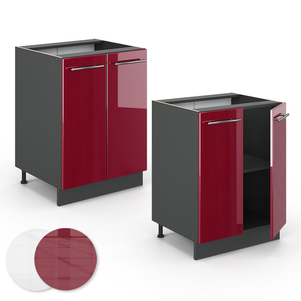 KÜCHENUNTERSCHRANK Fame-Line Bordeaux Hochglanz 60 cm, AP Eiche - Bordeaux/Anthrazit, Holzwerkstoff (60/82/60cm) - Vicco