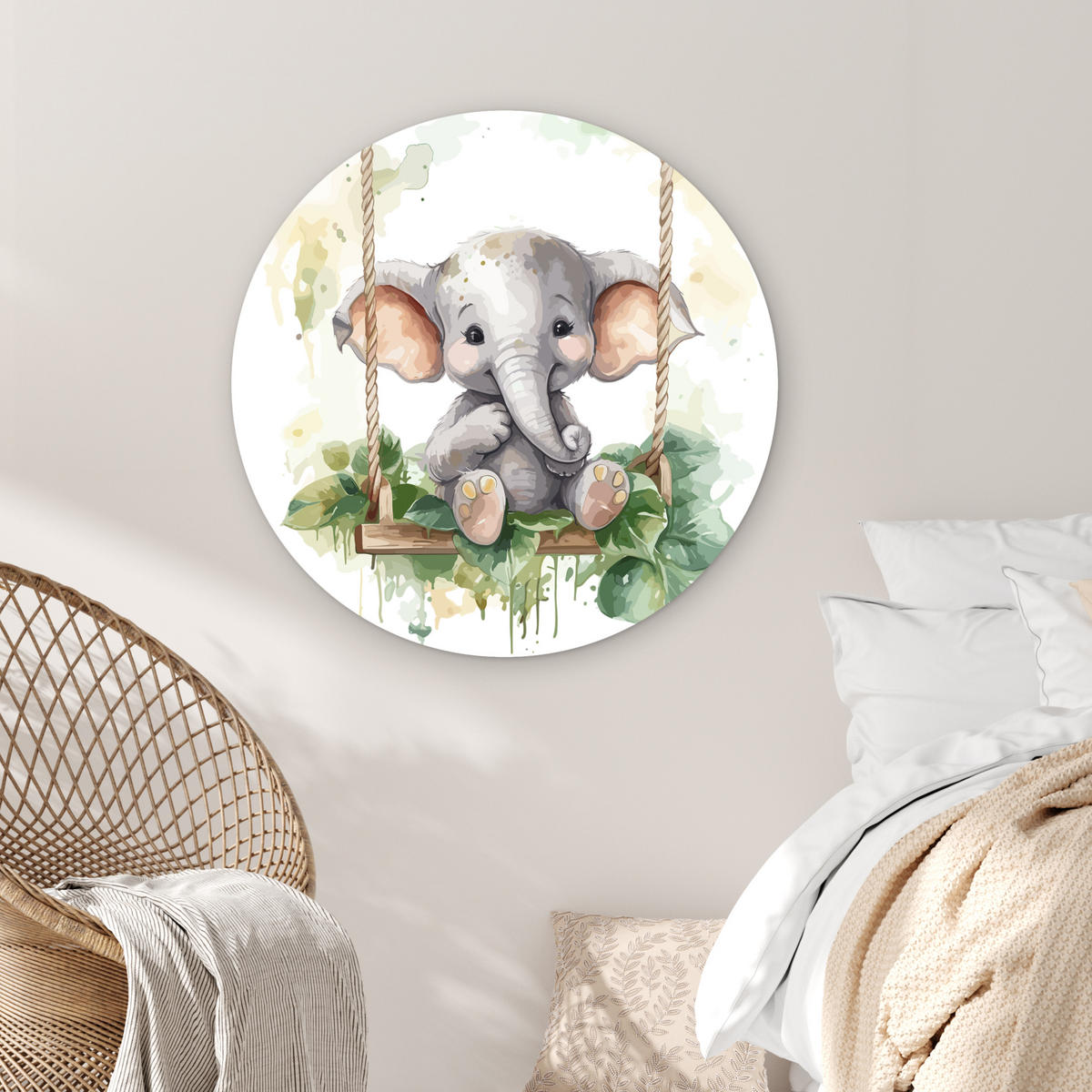WANDBILD Elefant - Tier - Kinder - Dschungel 90x90 cm - Hellgrau, Kunststoff (90/90cm) - MuchoWow