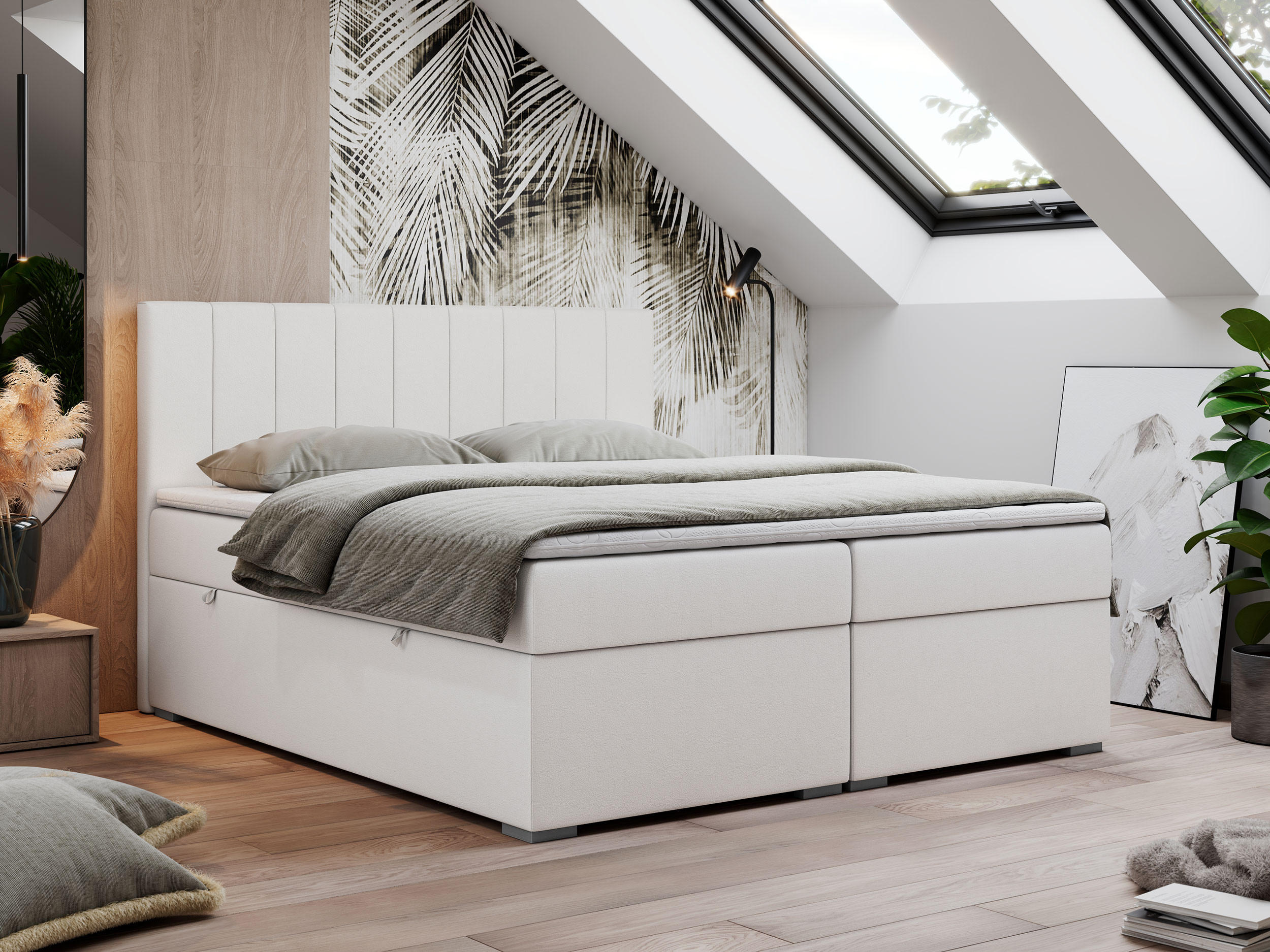 BOXBETT LOPE 140/200 - Weiß Kunstleder - H3 - Weiß, Holz/Textil (140/200cm)